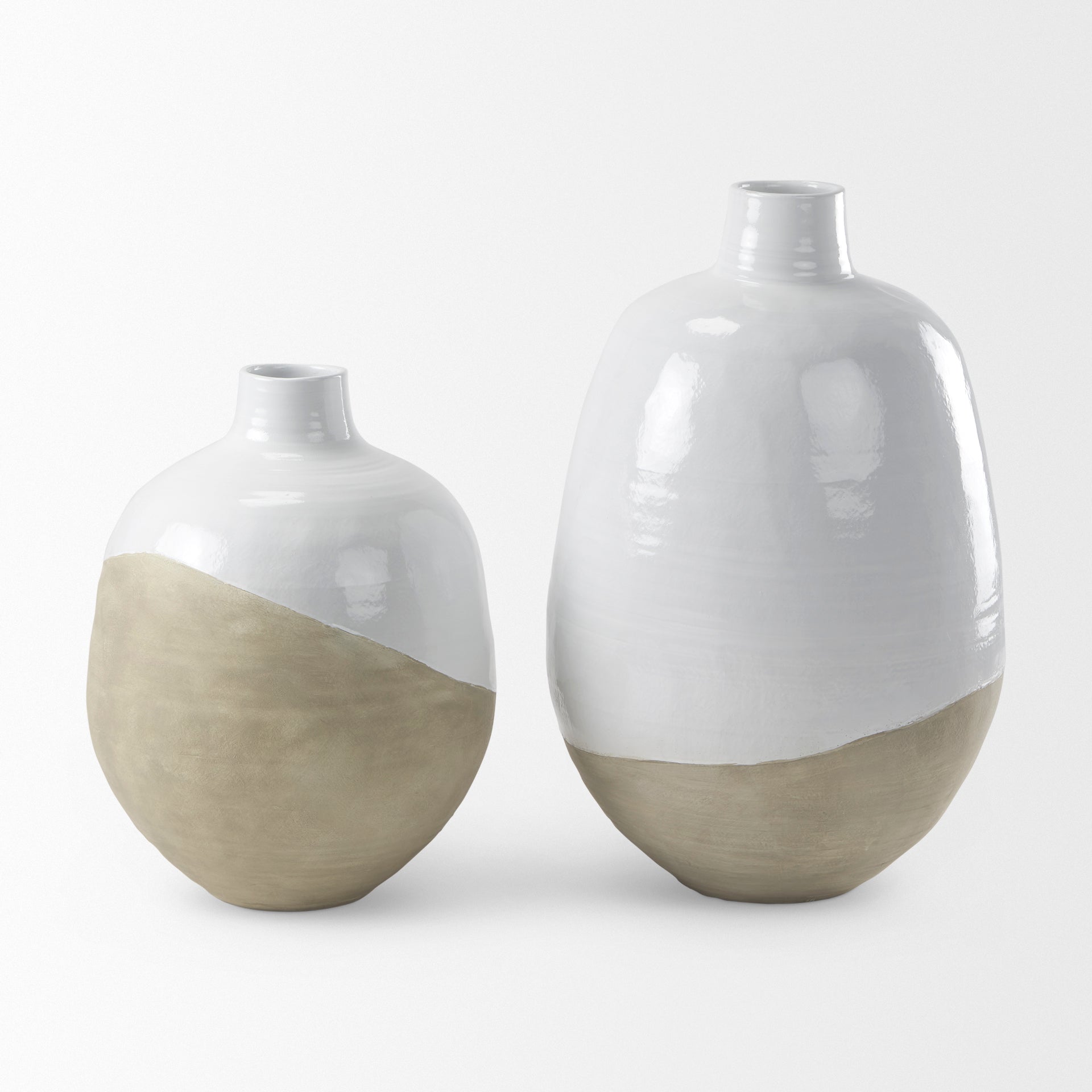 Amos White and Dark Beige Color Blocked Ceramic Floor Vase