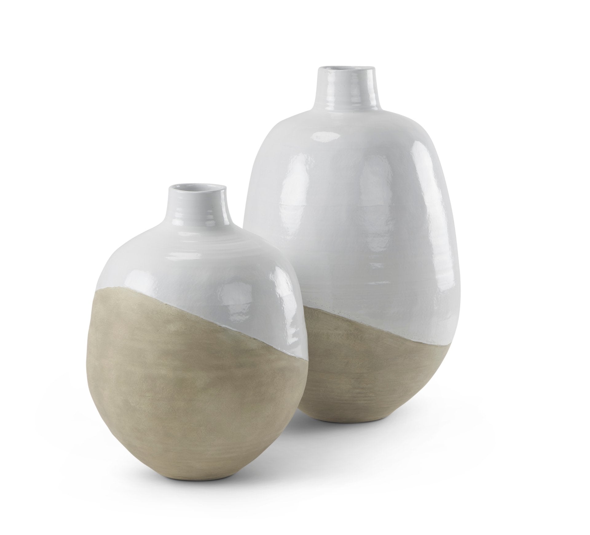 Amos White and Dark Beige Color Blocked Ceramic Floor Vase