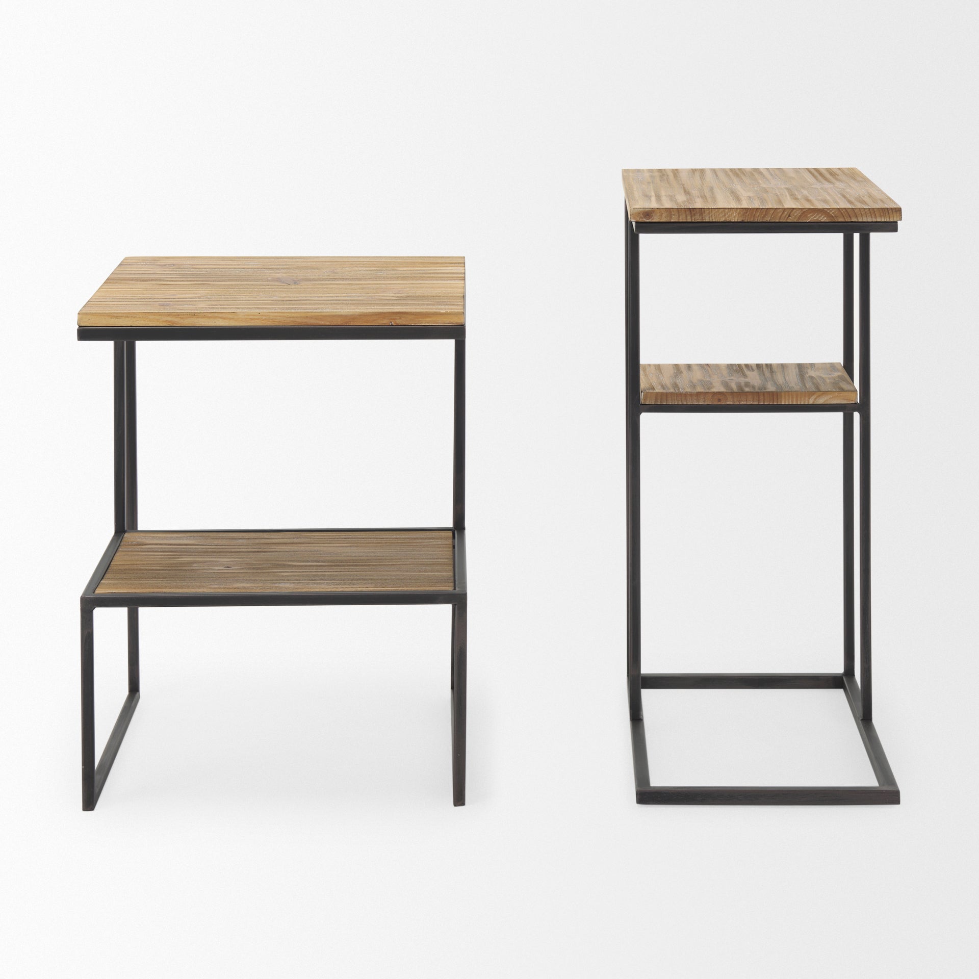 Ronin 22"H Square 2-Tier Wood with Black Metal Accent Table