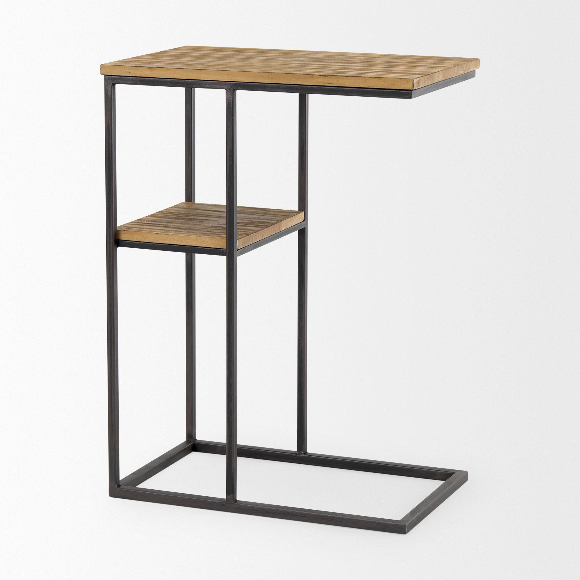 Ronin 25"H Rectangle 2-Tier Wood with Black Metal Accent Table