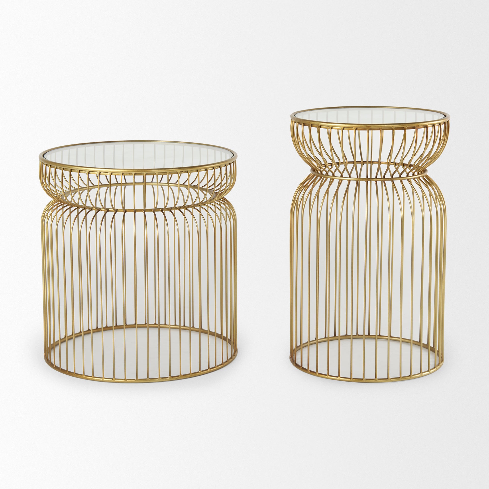 Shani Round Gold Metal with Glass Accent Tables - Set of 2