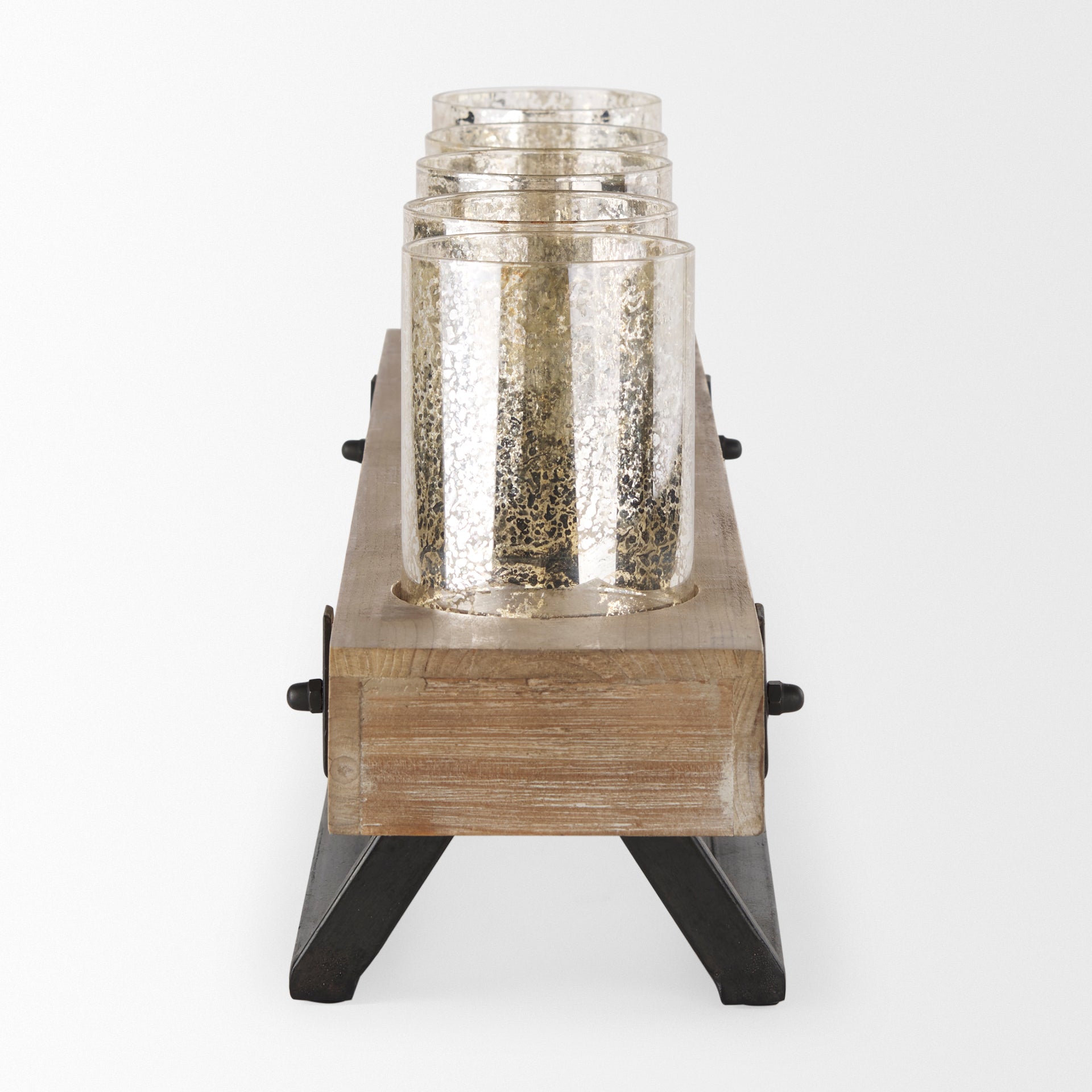 Benk Wood and Black Metal Five Cup Candle Holder