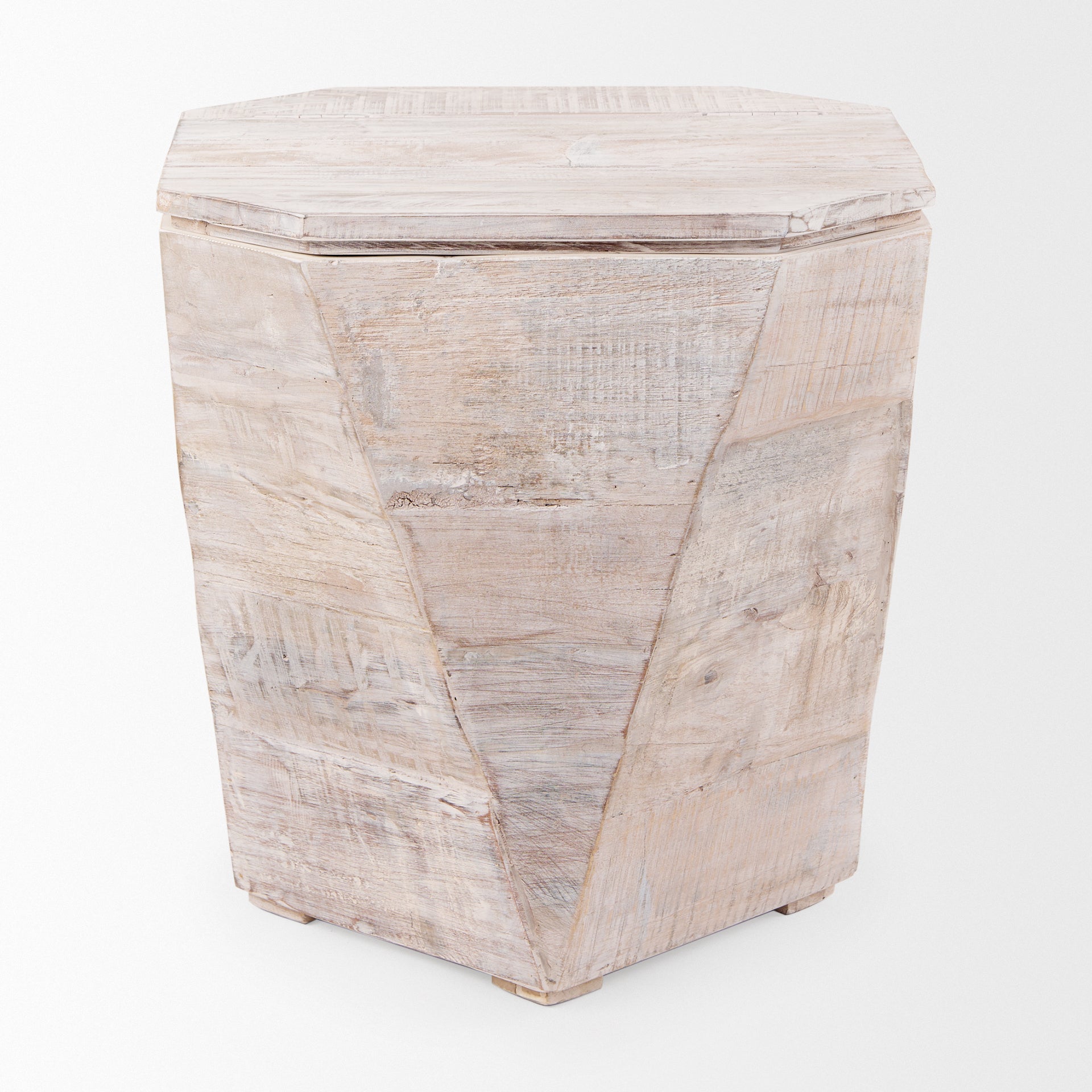 Esagono Octagonal Reclaimed Wood End/Side Table with Storage