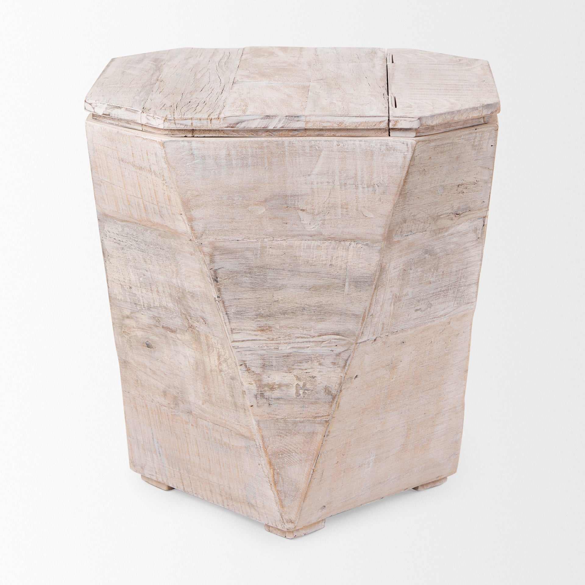 Esagono Octagonal Reclaimed Wood End/Side Table with Storage