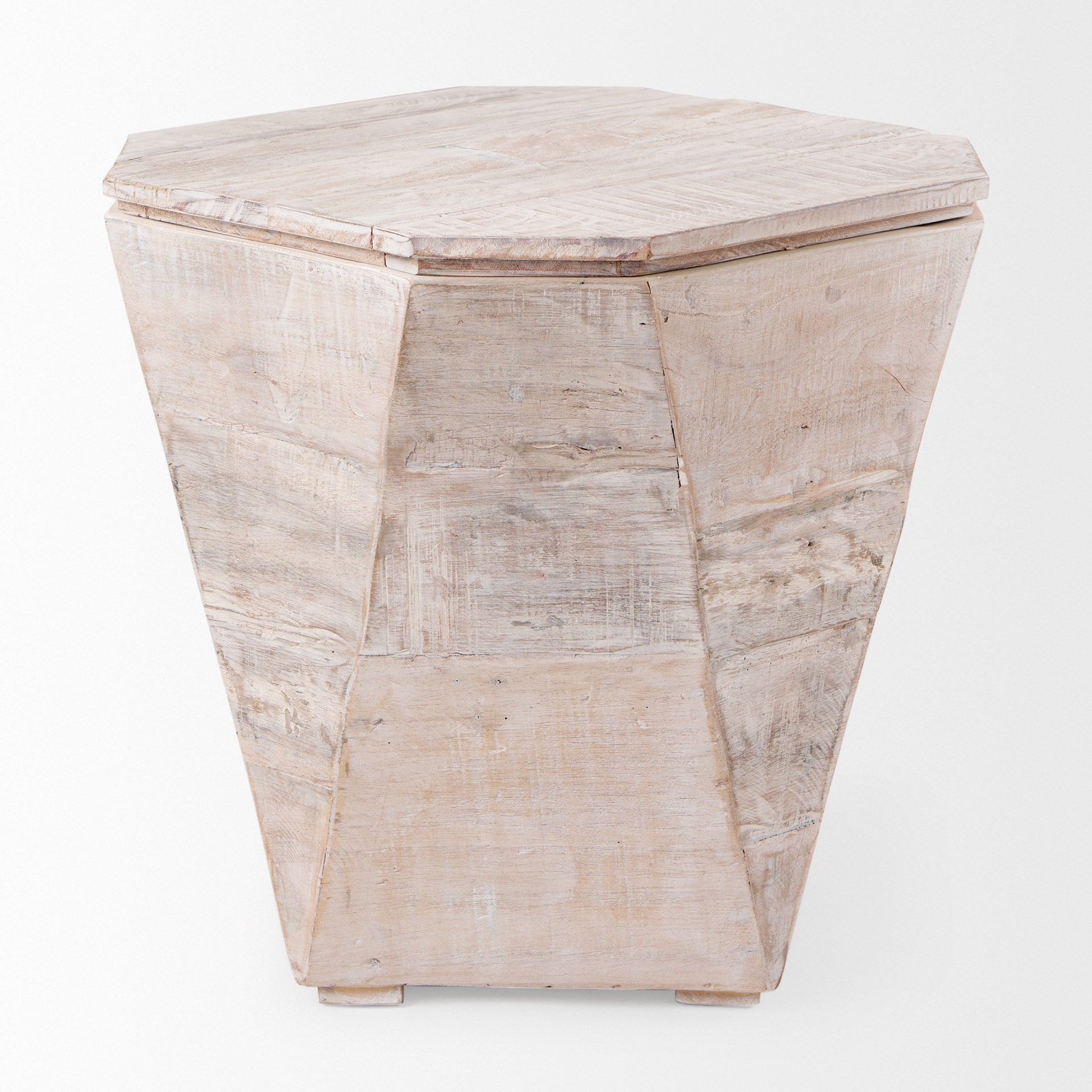 Esagono Octagonal Reclaimed Wood End/Side Table with Storage