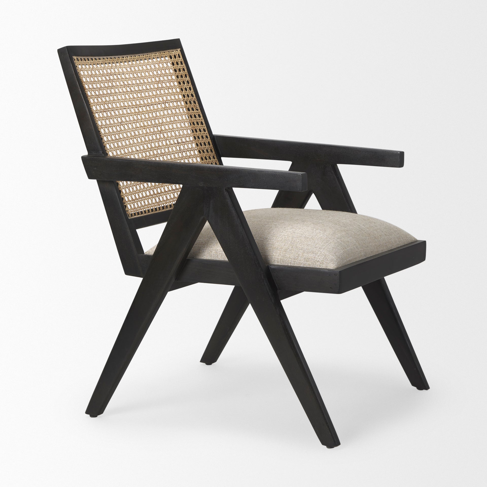 Donna Black Wood Cane-Back with Beige Upholstered Seat Dining Chair