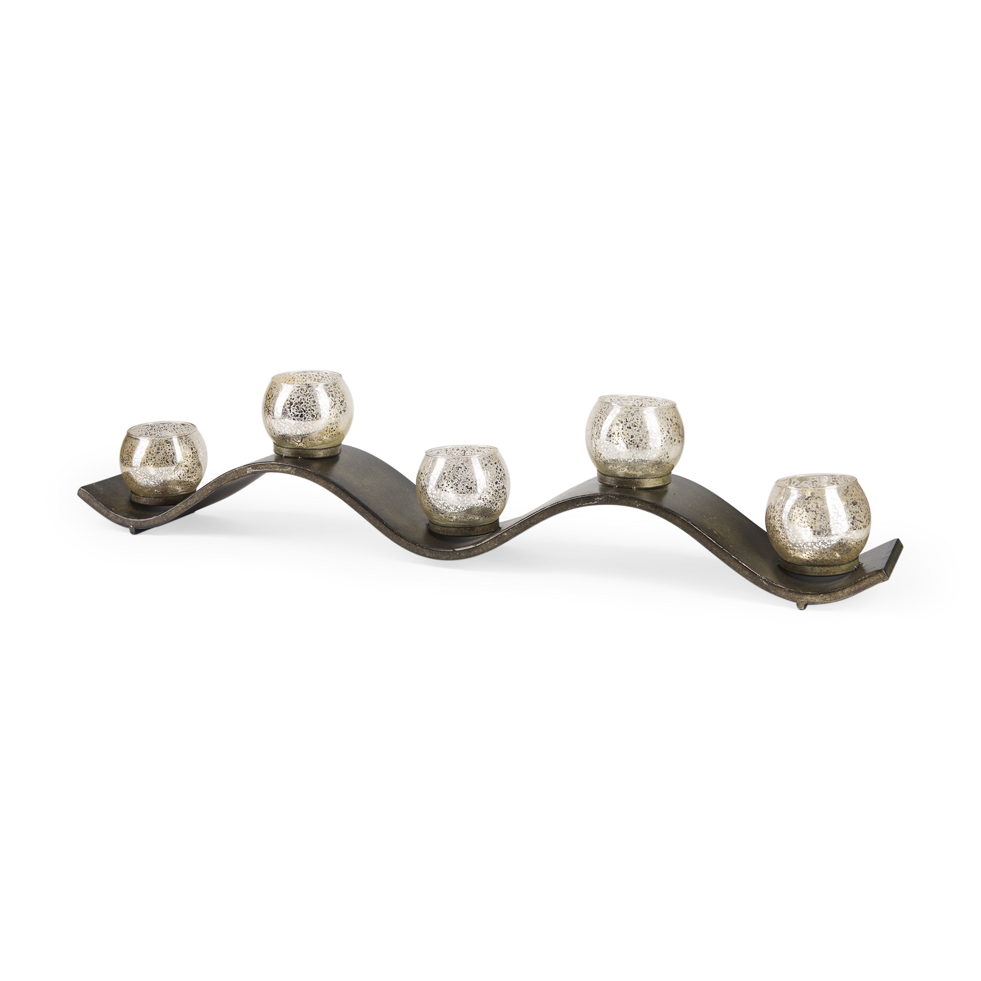 Lux Copper Metal Five Hurricane Glass Holder Table Candle Holder