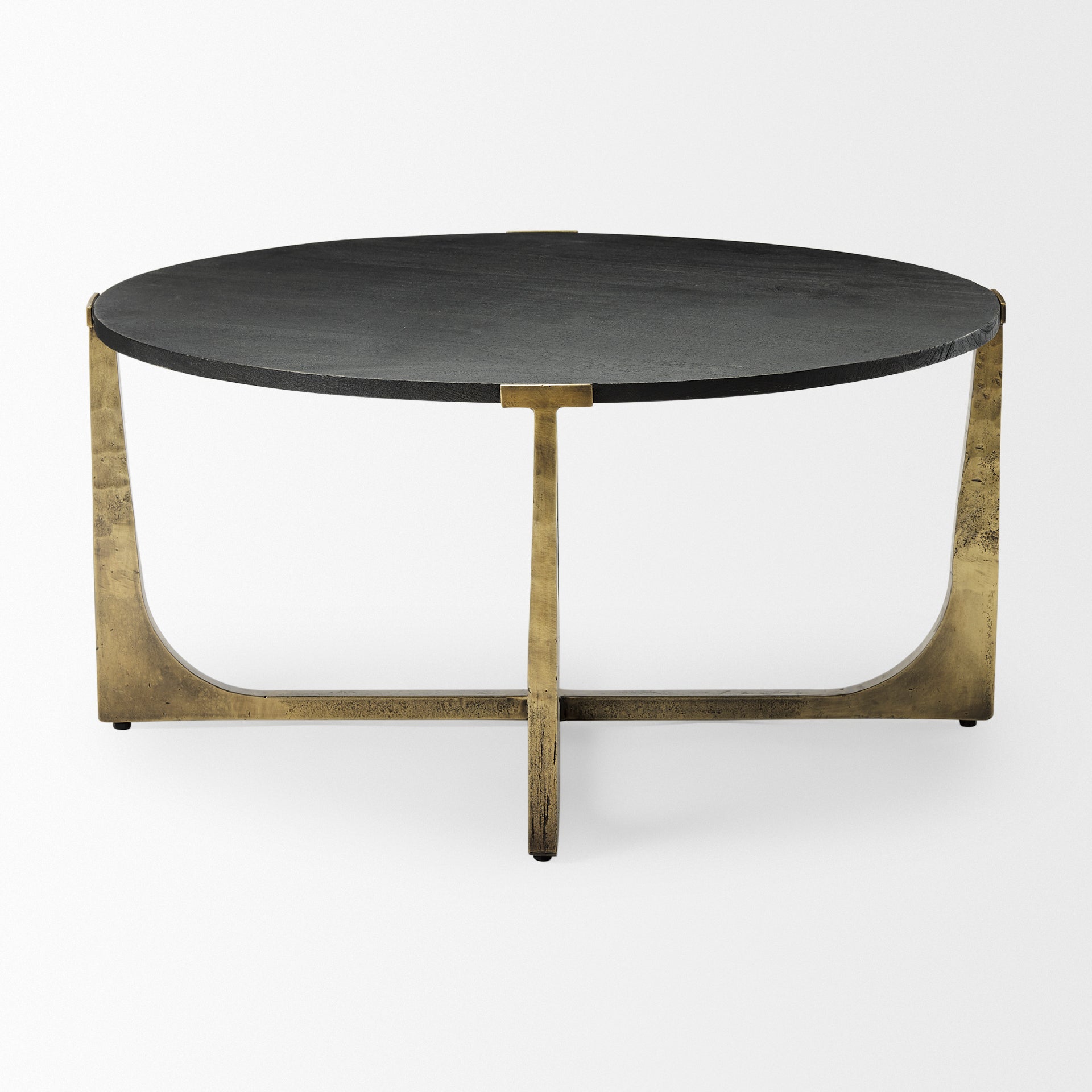 Atticus Black Wood and Antiqued Gold Metal Coffee Table