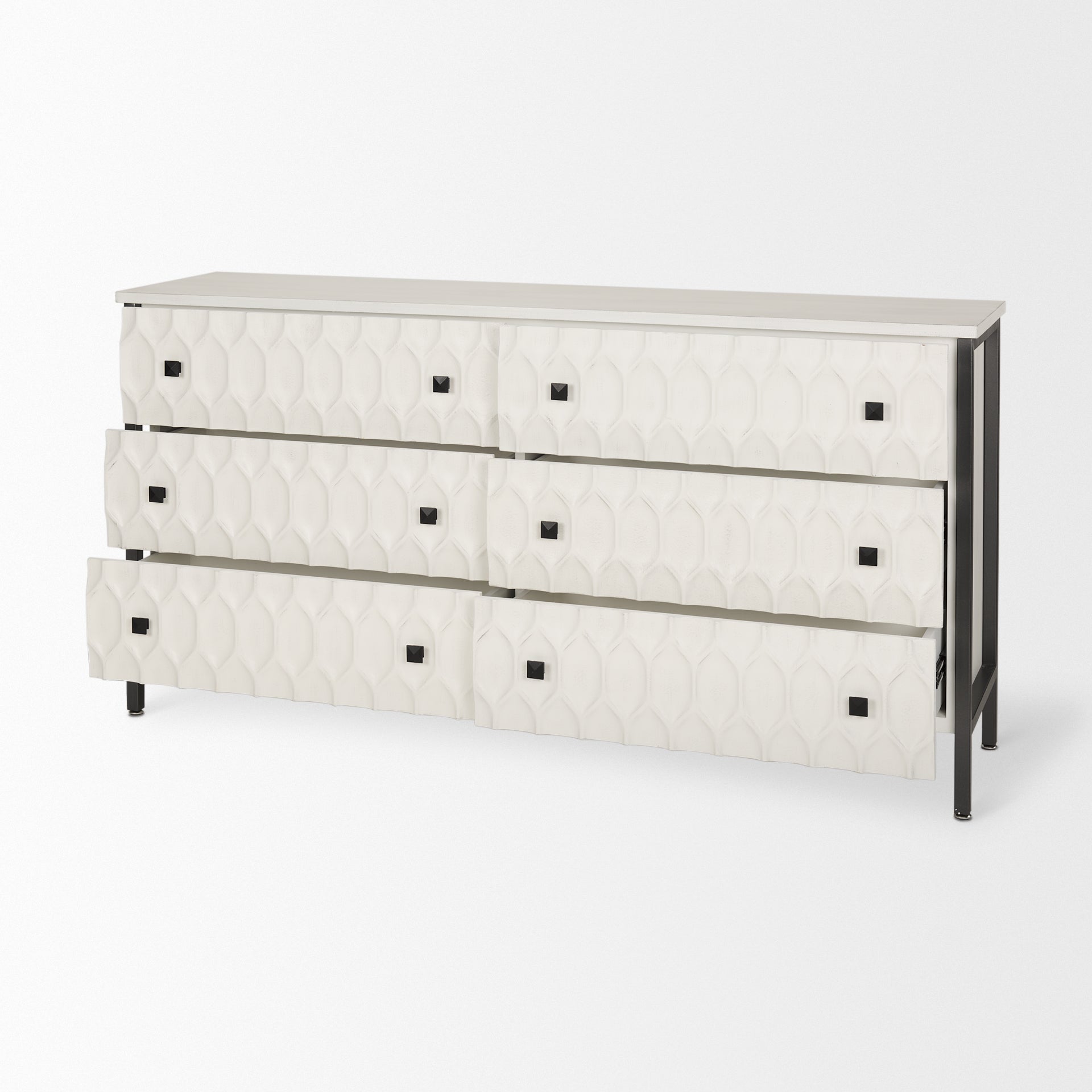 Savannah White Fir Veneer with Gray Metal 6-Drawer Sideboard