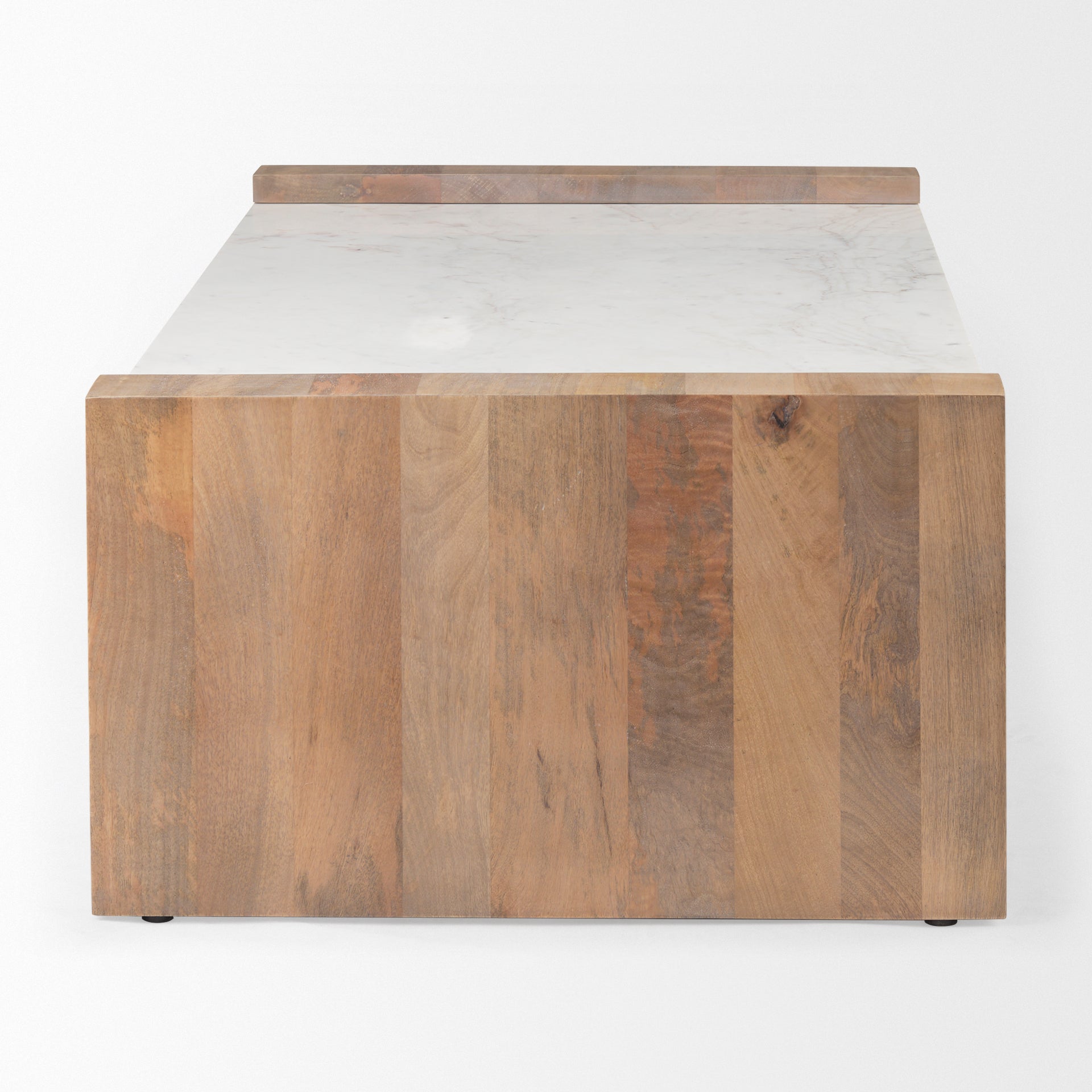 Athens Light Brown Wood and White Marble Coffee Table