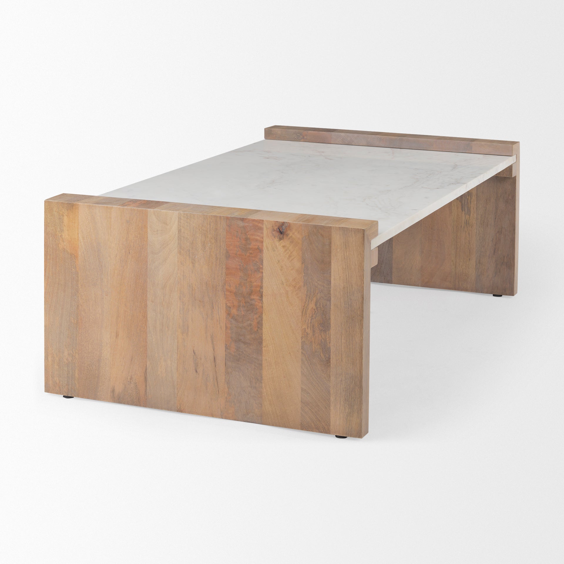 Athens Light Brown Wood and White Marble Coffee Table