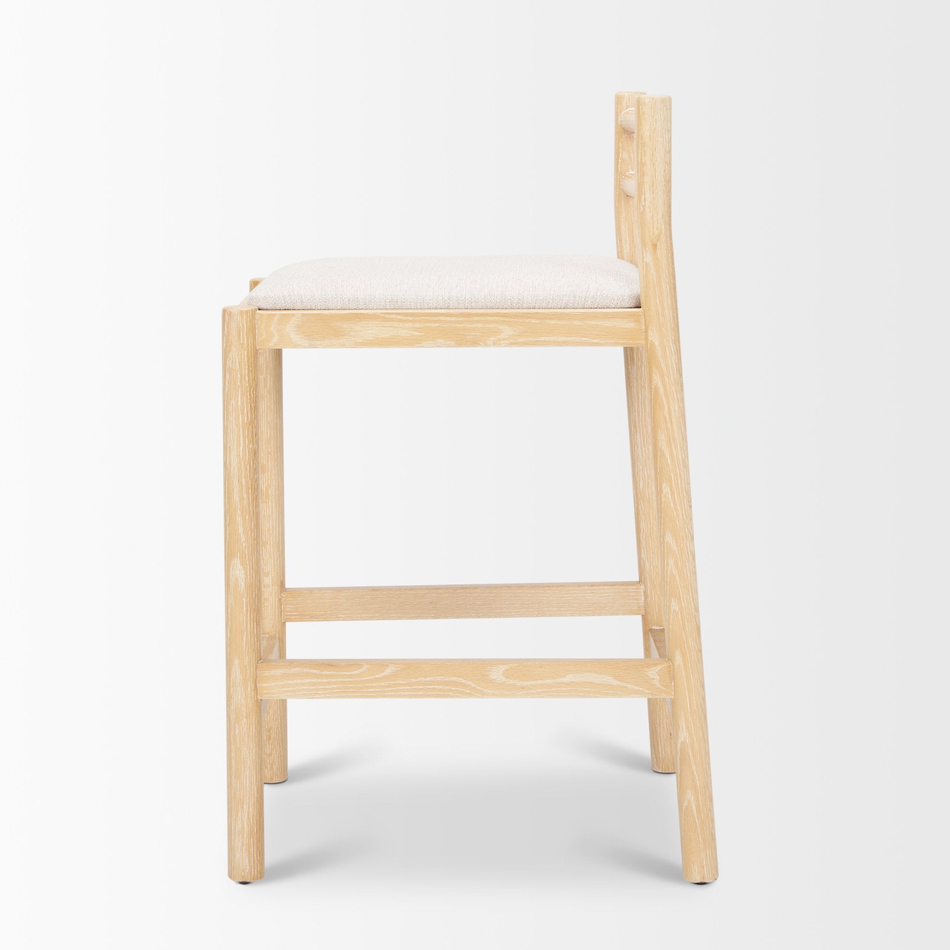 Sam Counter Stool with Light Brown Wood Frame and Beige Upholstered Seat