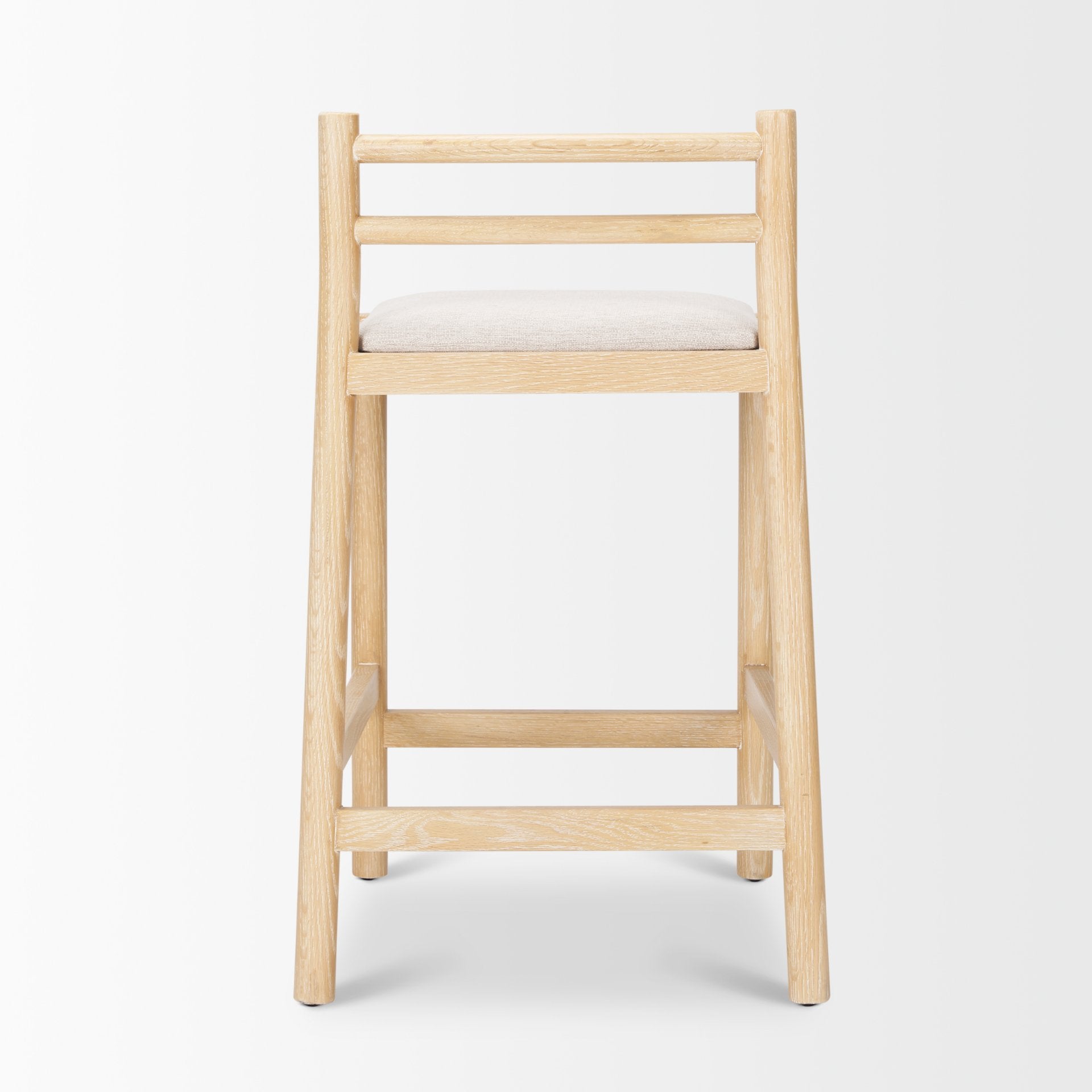 Sam Counter Stool with Light Brown Wood Frame and Beige Upholstered Seat