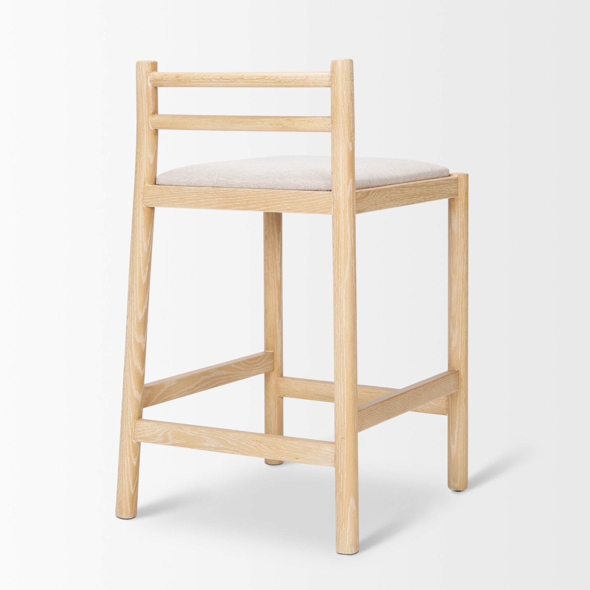 Sam Counter Stool with Light Brown Wood Frame and Beige Upholstered Seat