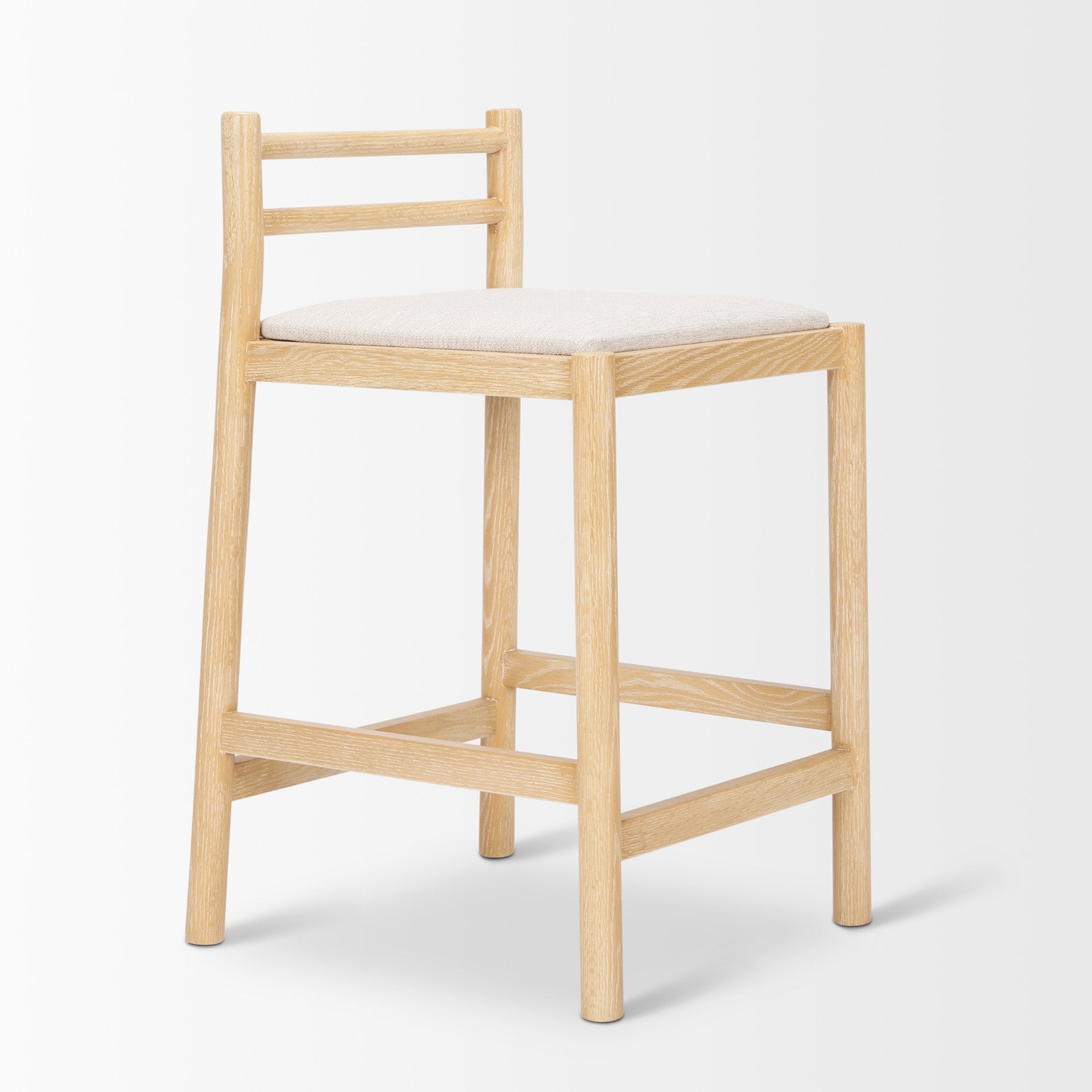 Sam Counter Stool with Light Brown Wood Frame and Beige Upholstered Seat