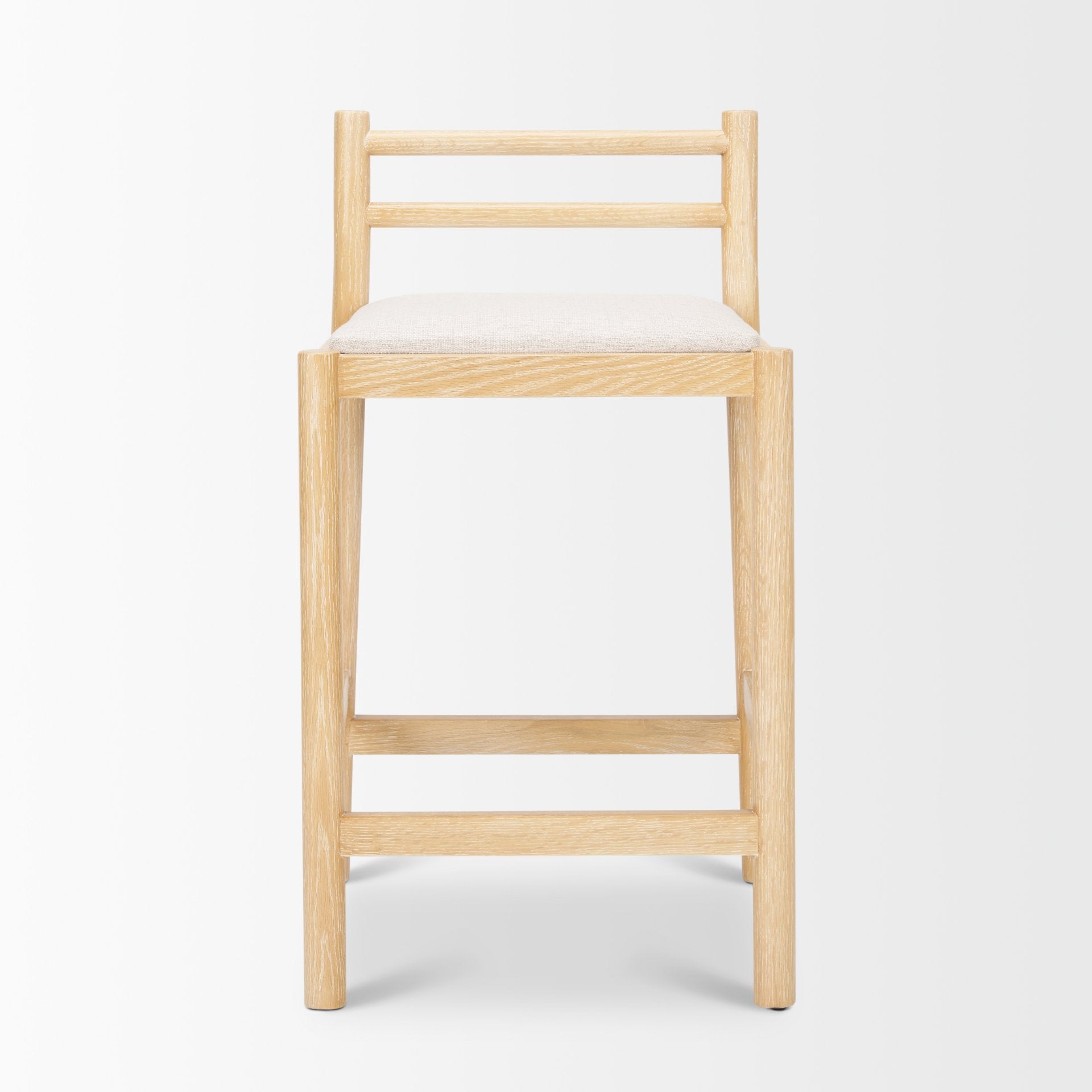 Sam Counter Stool with Light Brown Wood Frame and Beige Upholstered Seat