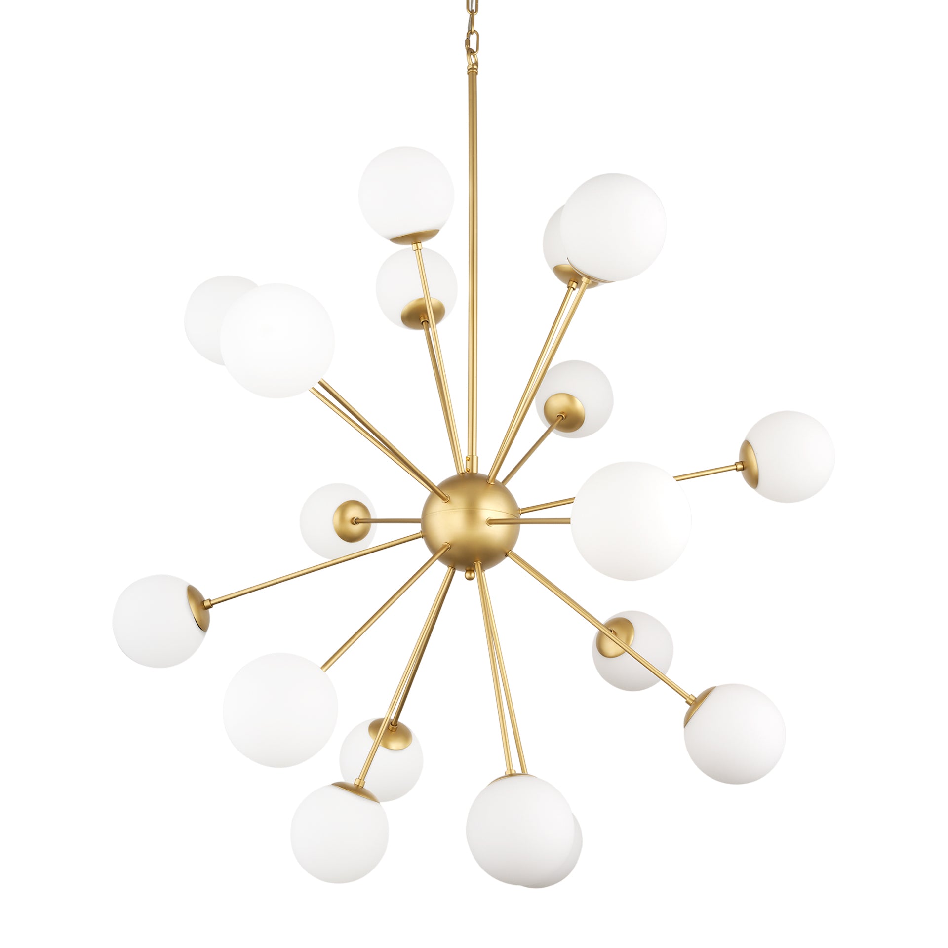 Barbara Brushed Gold Metal with Frosted Glass Globes 18-Light Chandelier