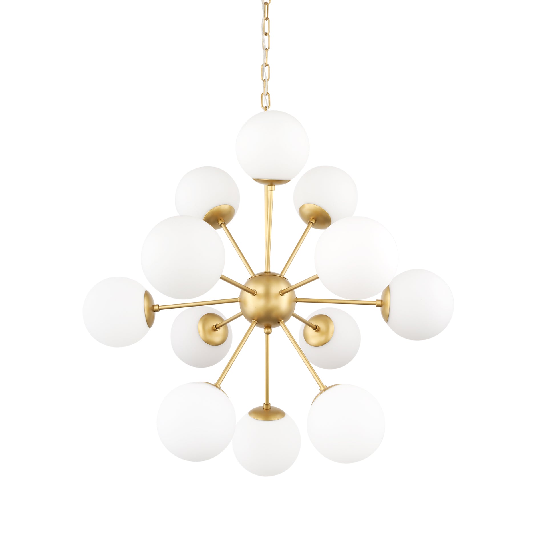 Barbara Brushed Gold Metal with Frosted Glass Globes 11-Light Chandelier