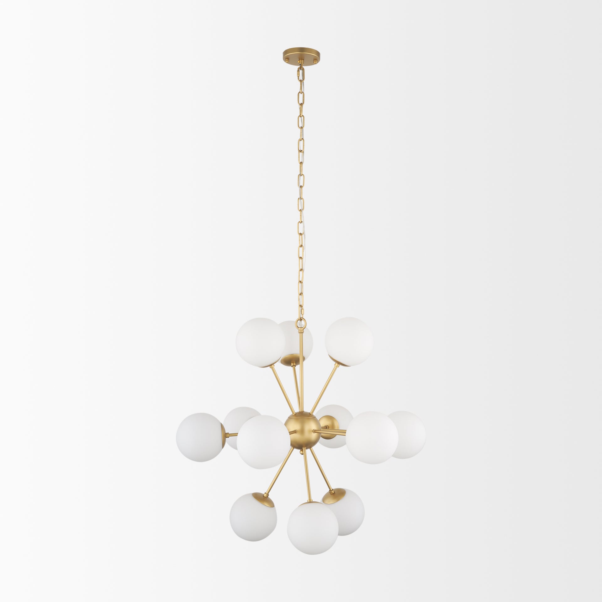 Barbara Brushed Gold Metal with Frosted Glass Globes 11-Light Chandelier