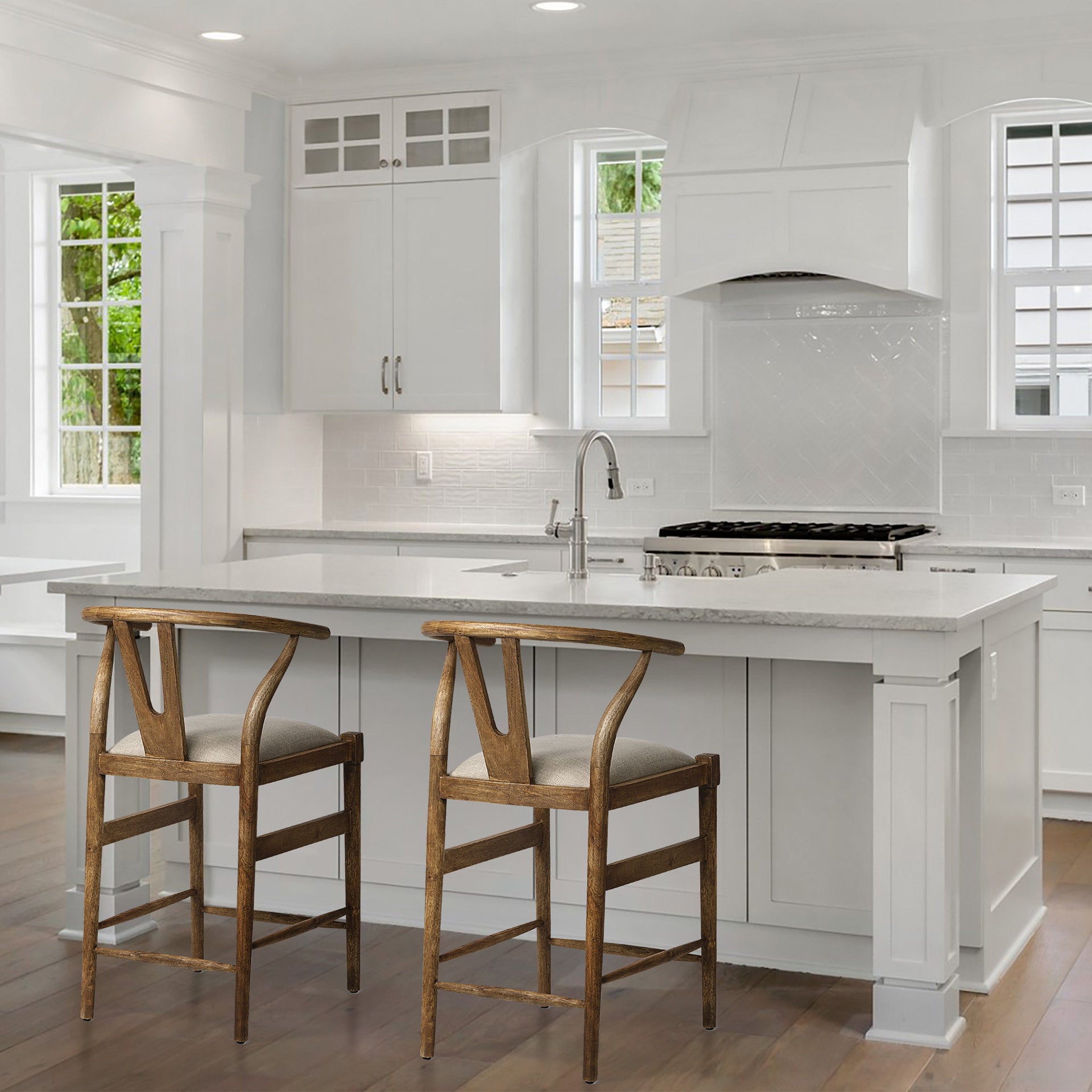 Trixie Cream Upholstered Seat Brown Wood Frame Counter Stool