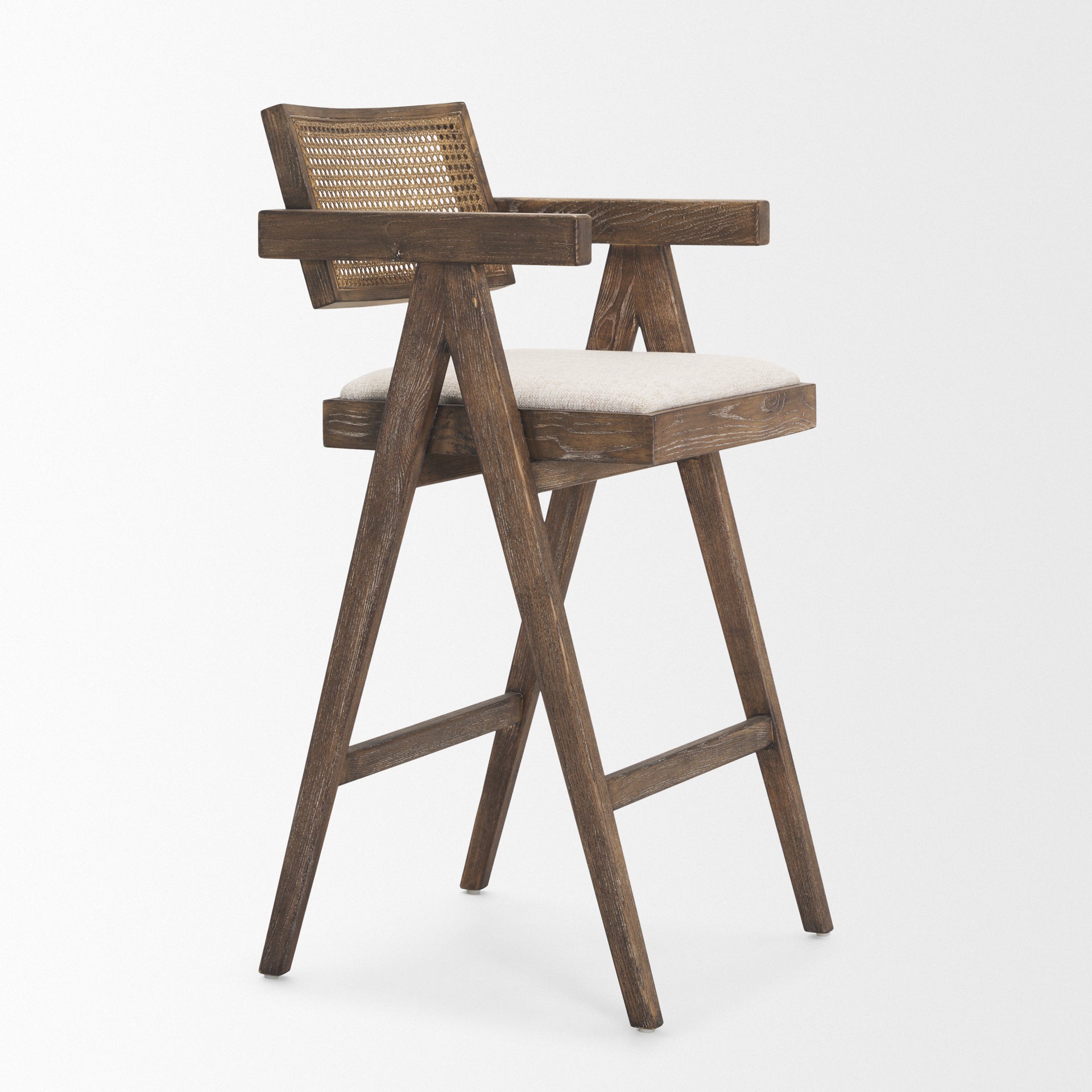 Indie Medium Brown Wood with Cane Bar Stool