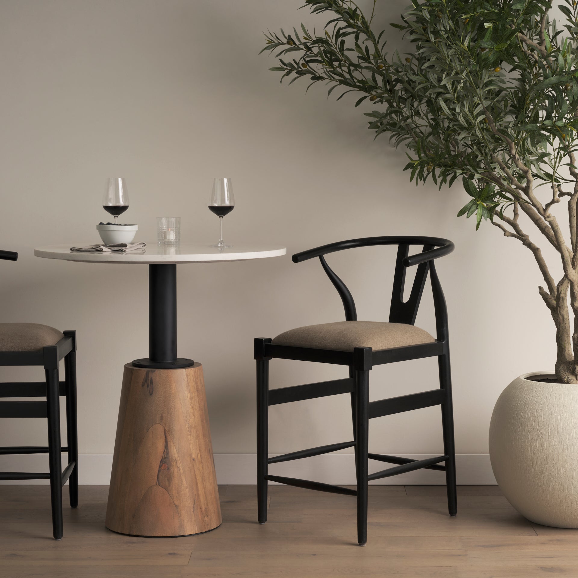 Trixie Black Wood Frame with Dark Taupe Fabric Seat Counter Stool