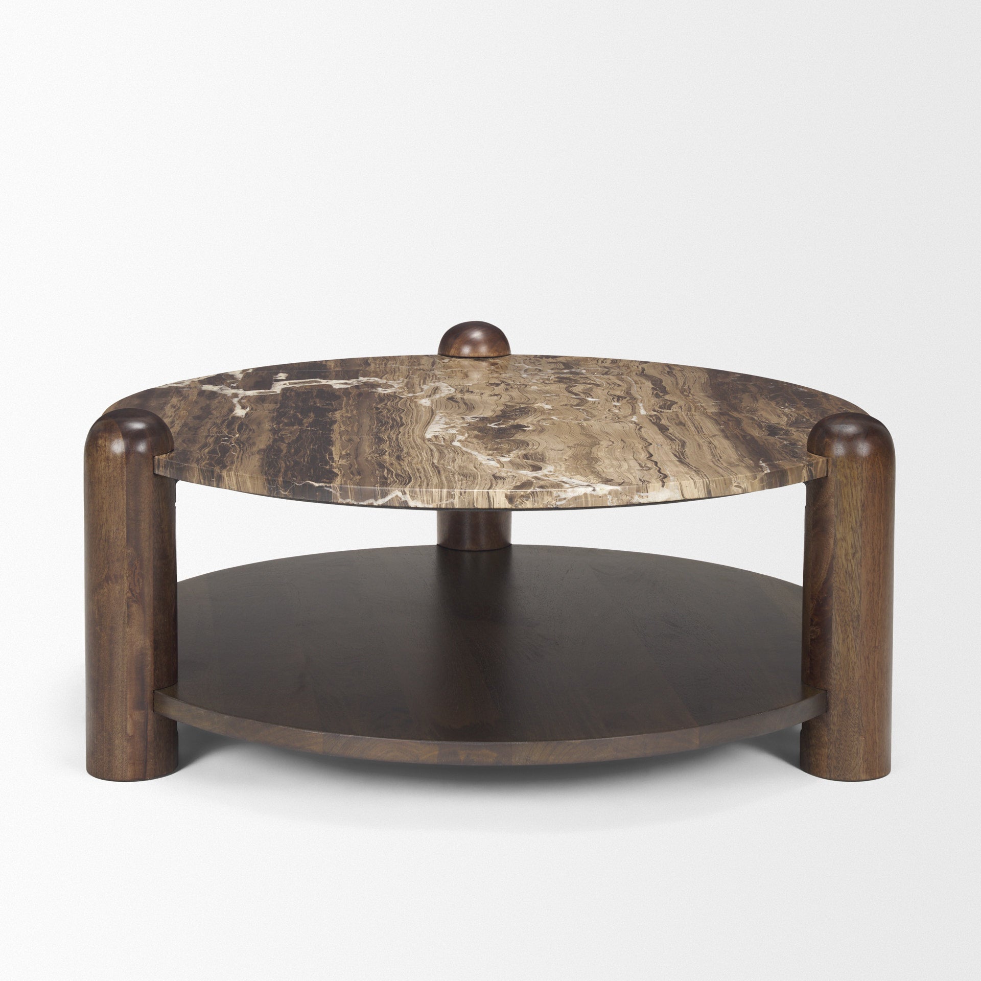 Jovia Brown Mango Wood with Cappuccino Marble Round Coffee Table