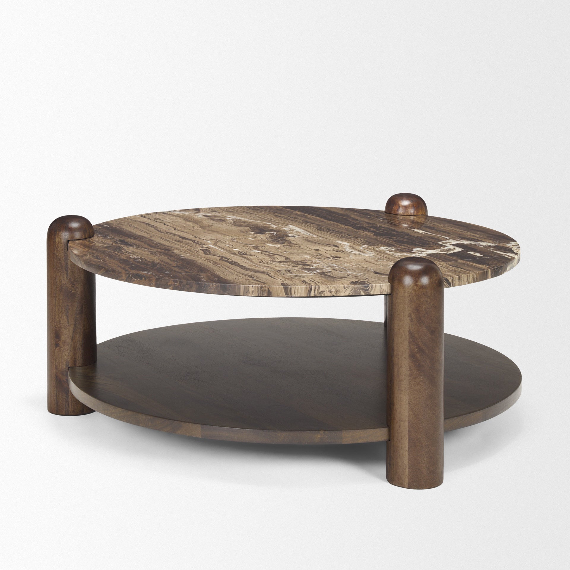 Jovia Brown Mango Wood with Cappuccino Marble Round Coffee Table