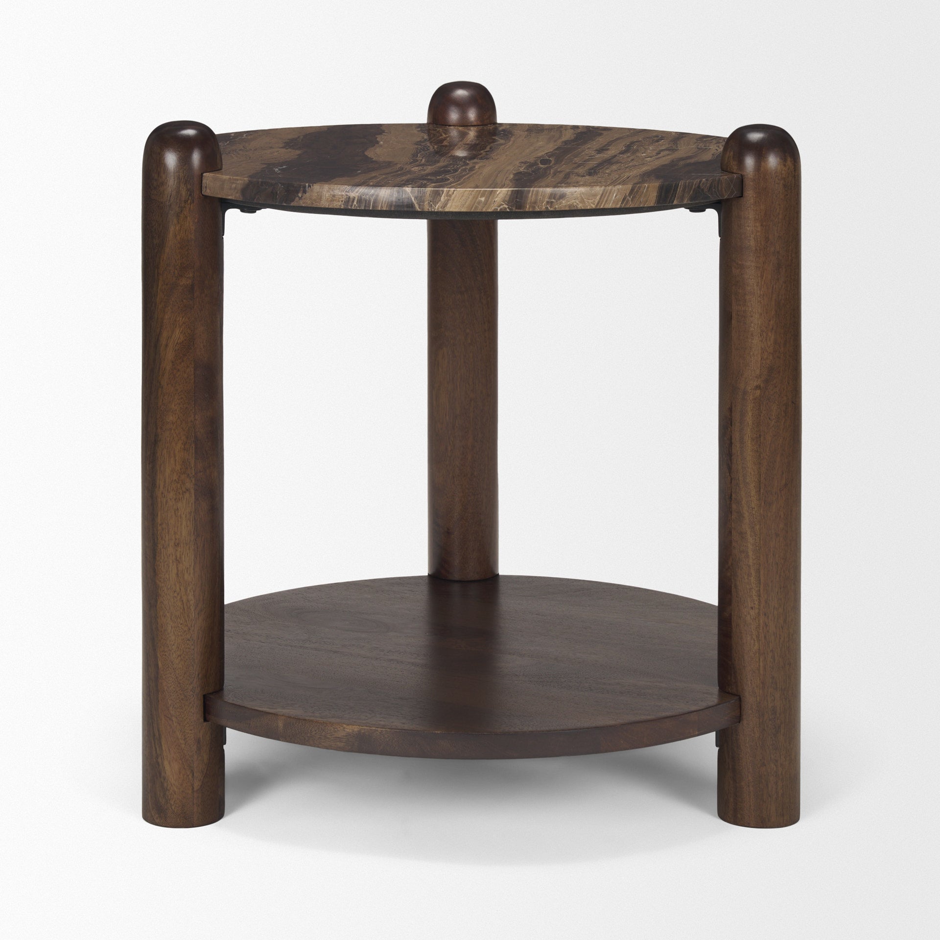 Jovia Brown Mango Wood with Cappuccino Marble Round Side Table
