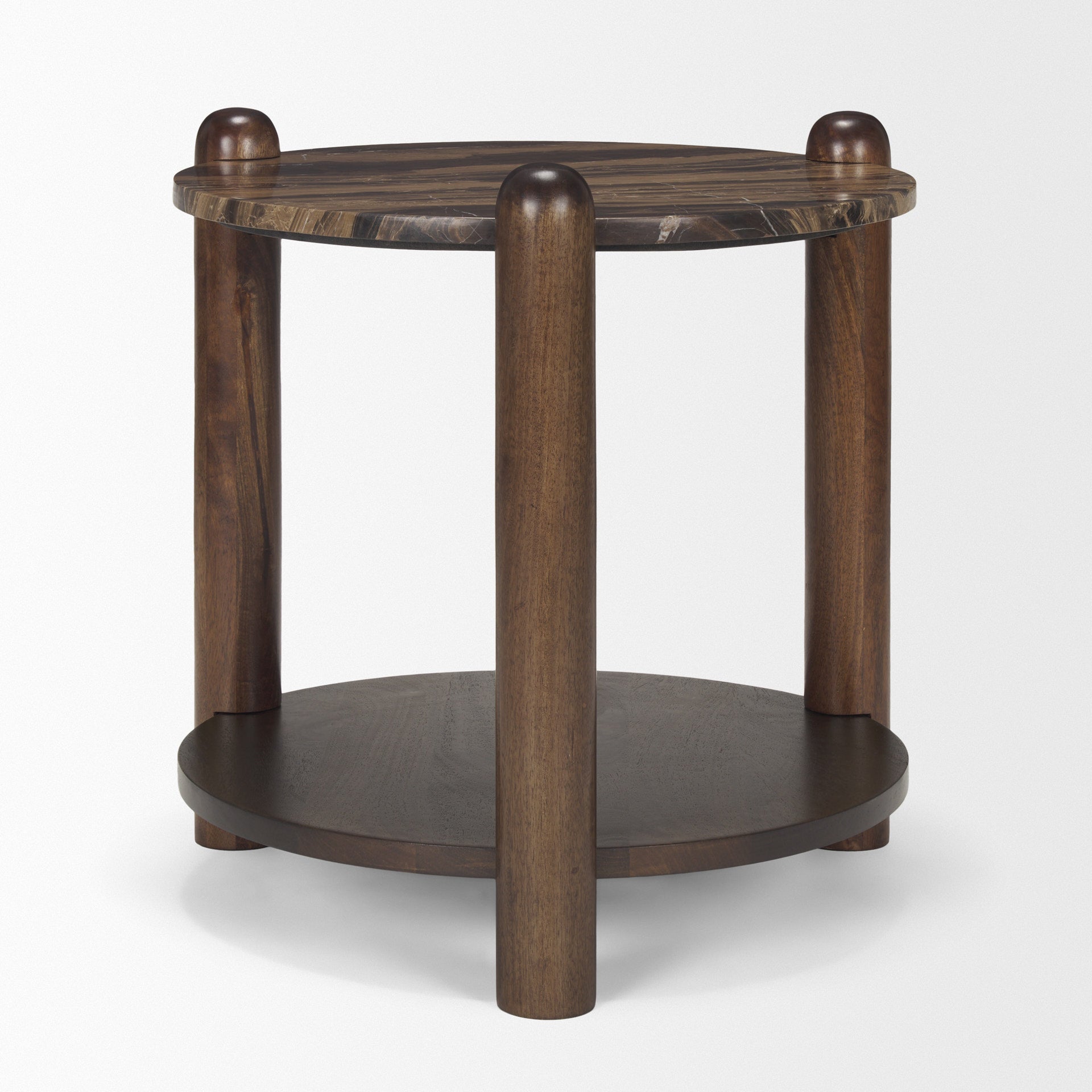 Jovia Brown Mango Wood with Cappuccino Marble Round Side Table