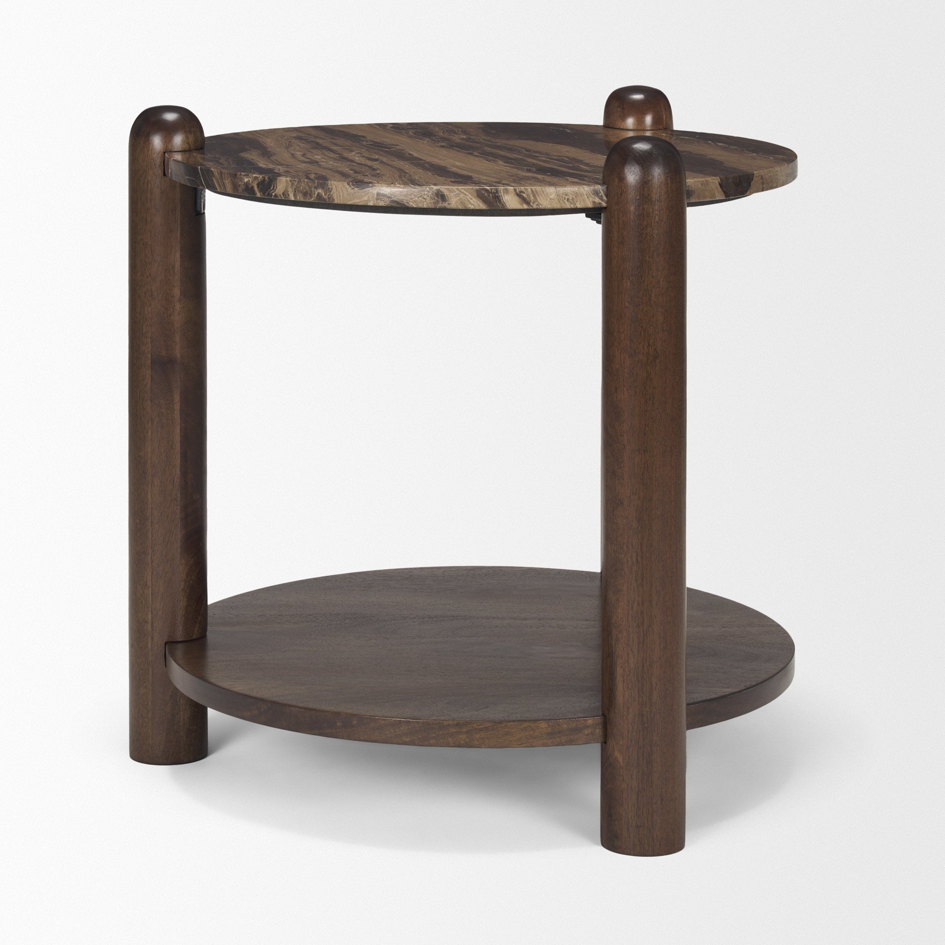 Jovia Brown Mango Wood with Cappuccino Marble Round Side Table