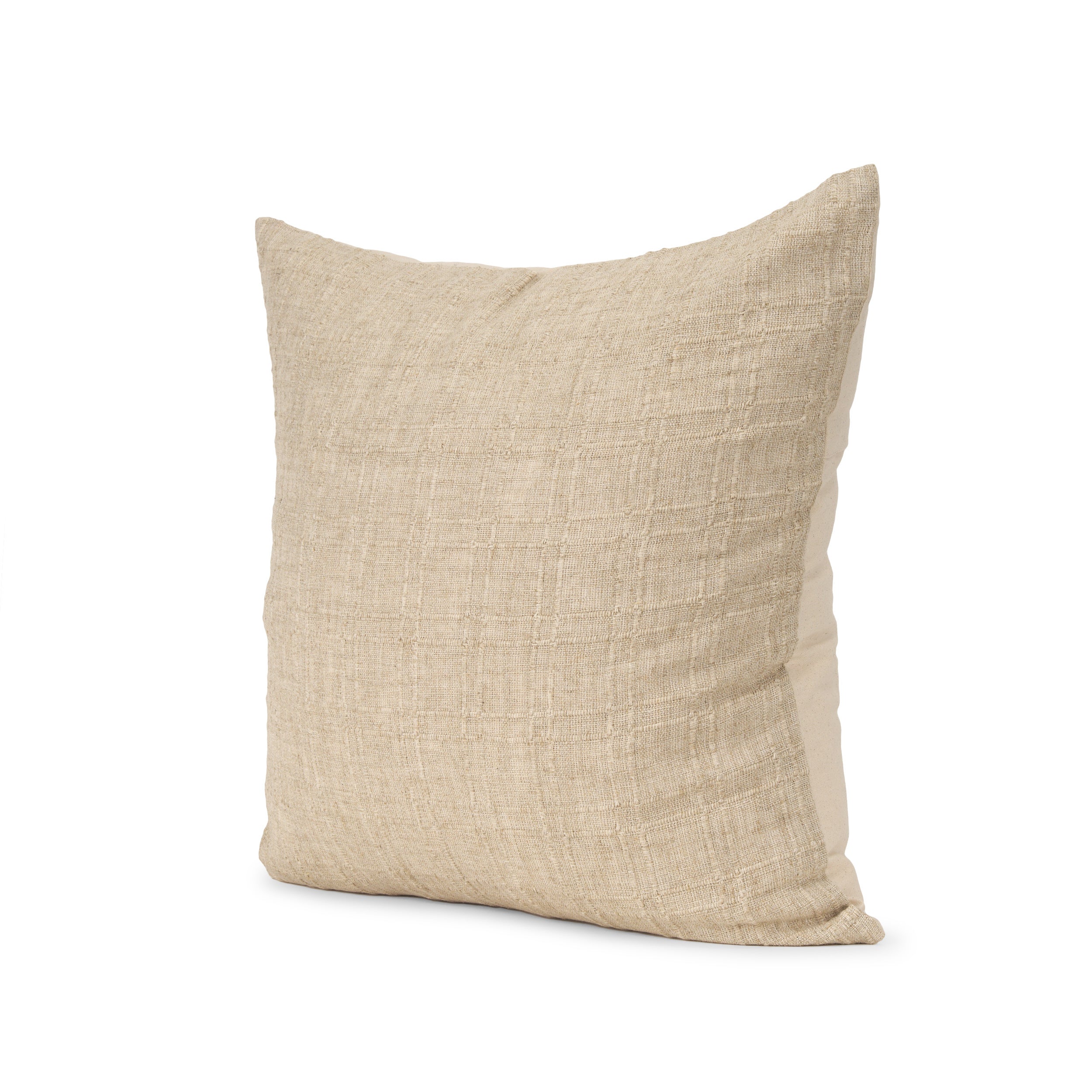 Jeren Beige Checker Textured Cotton-Linen Decorative Square Pillow Cover