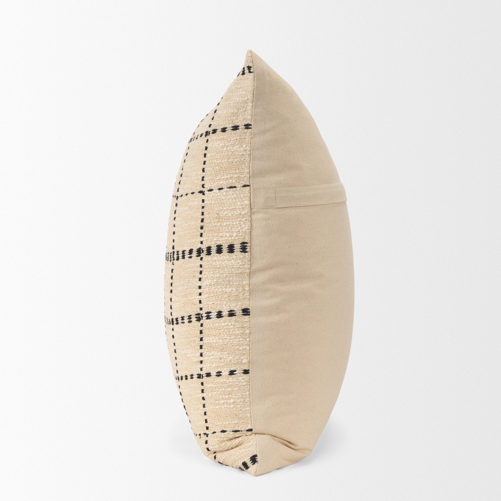 Jaela Beige and Black Striped Checkered Decorative Square Pillow Cover