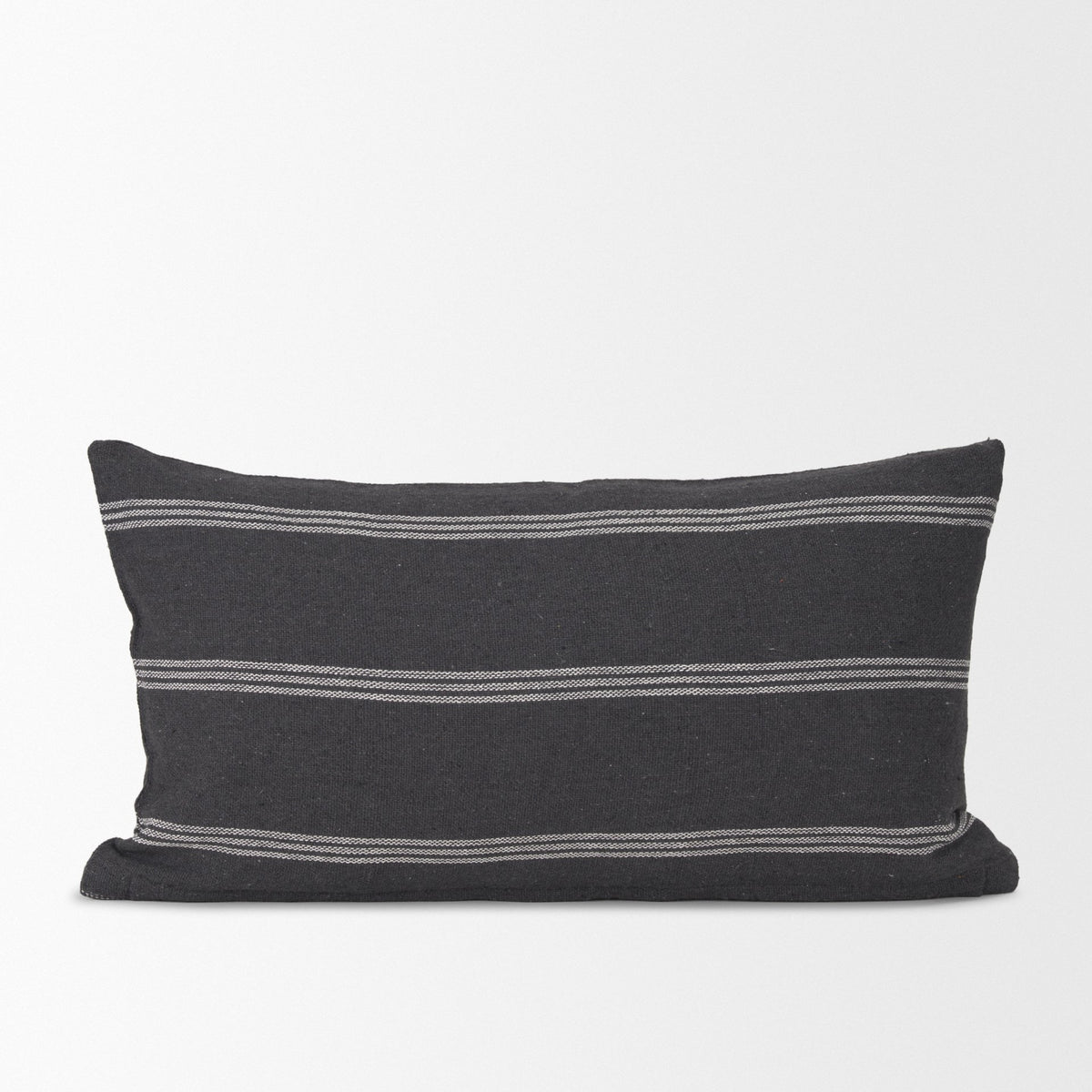 Jayme Gray and White Striped Cotton Decorative Lumbar Pillow Cover
