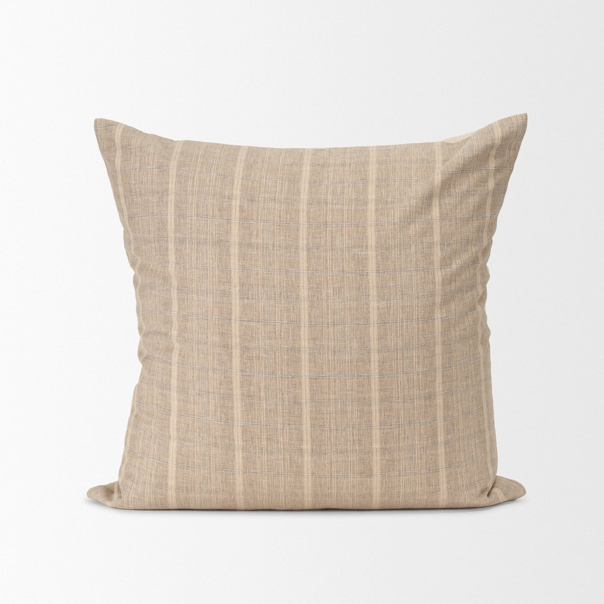 Jensen Beige and Gray Plaid Cotton-Linen Decorative Square Pillow Cover