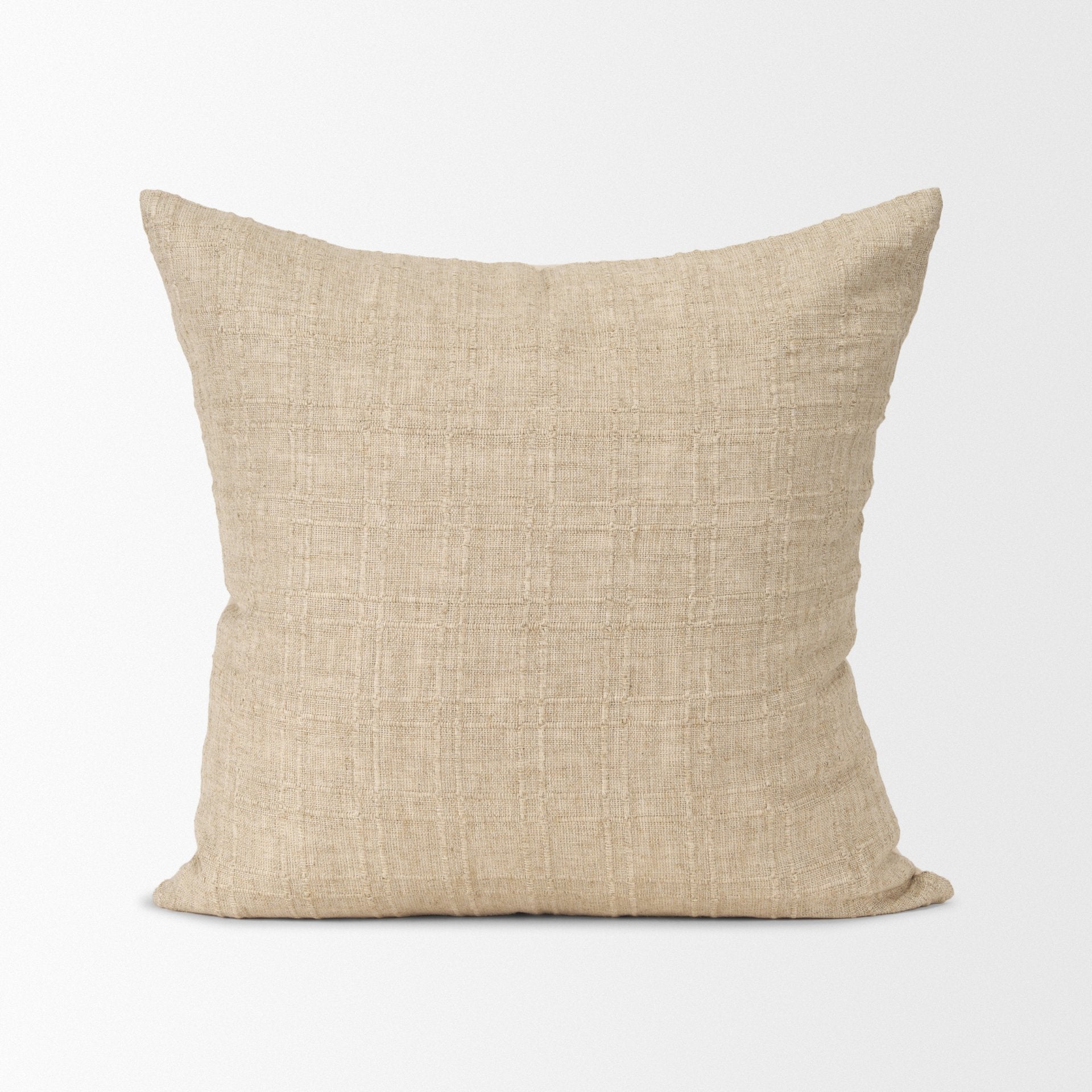 Jeren Beige Checker Textured Cotton-Linen Decorative Square Pillow Cover