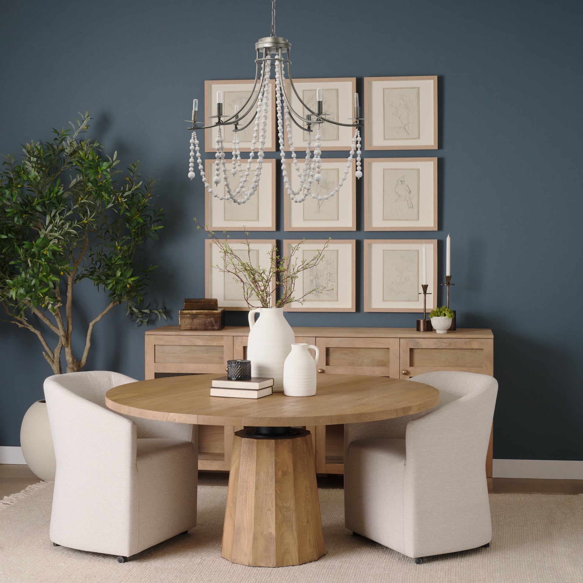 Selma Wood Bead and Metal Chandelier