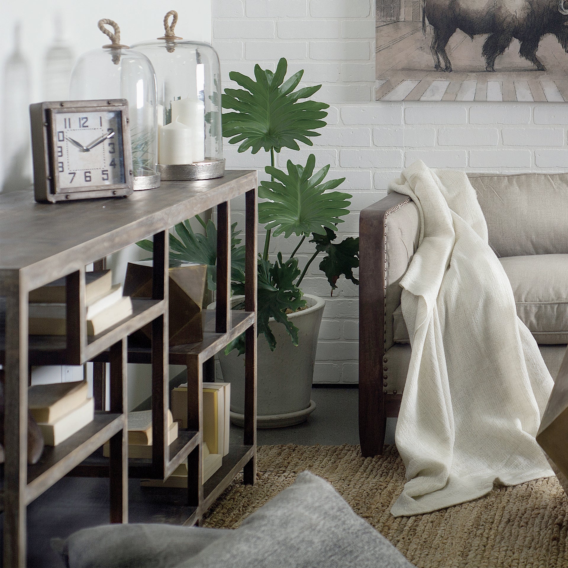 Wright I Brown Wood Multi-Level Shelf Console Table