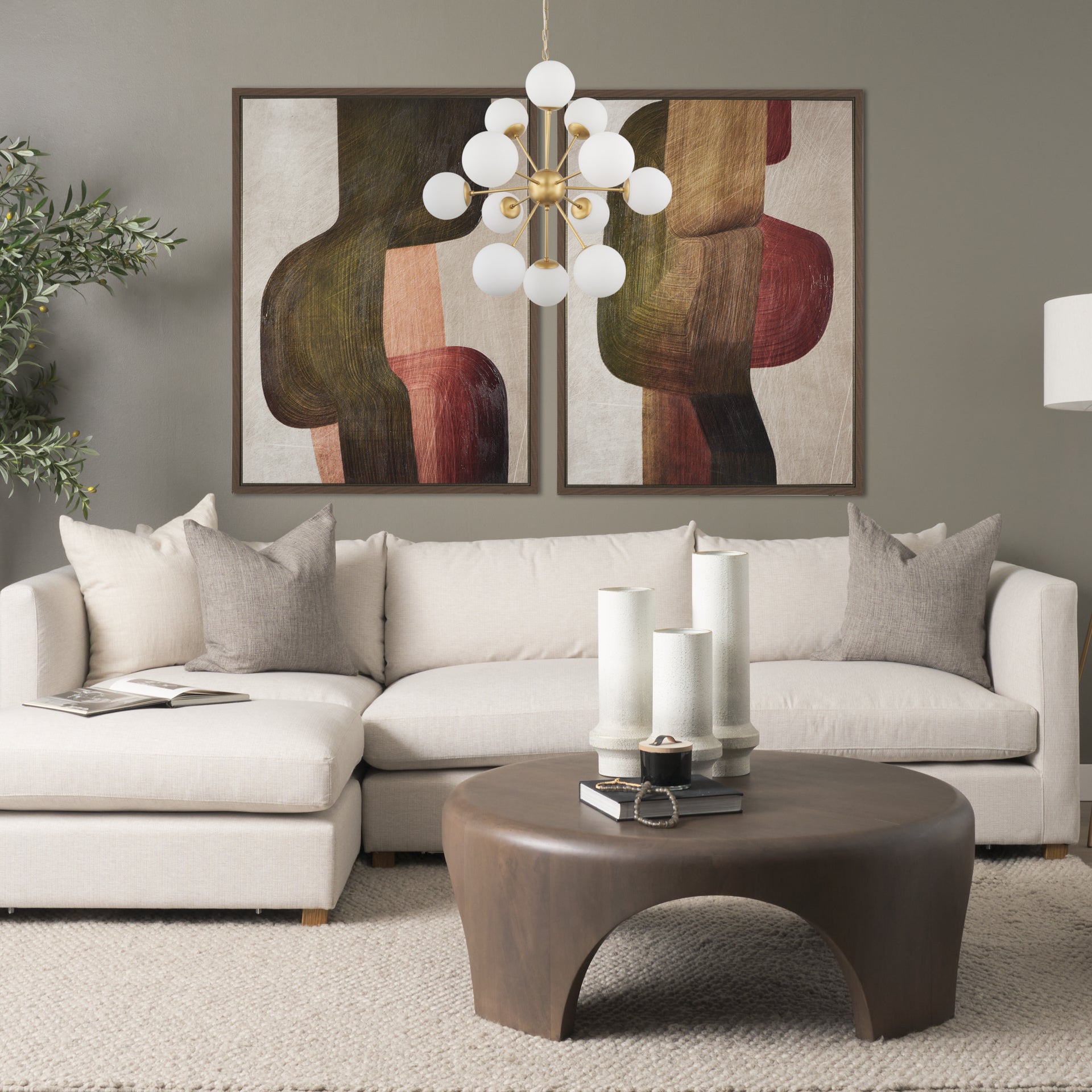 Barbara Brushed Gold Metal with Frosted Glass Globes 11-Light Chandelier