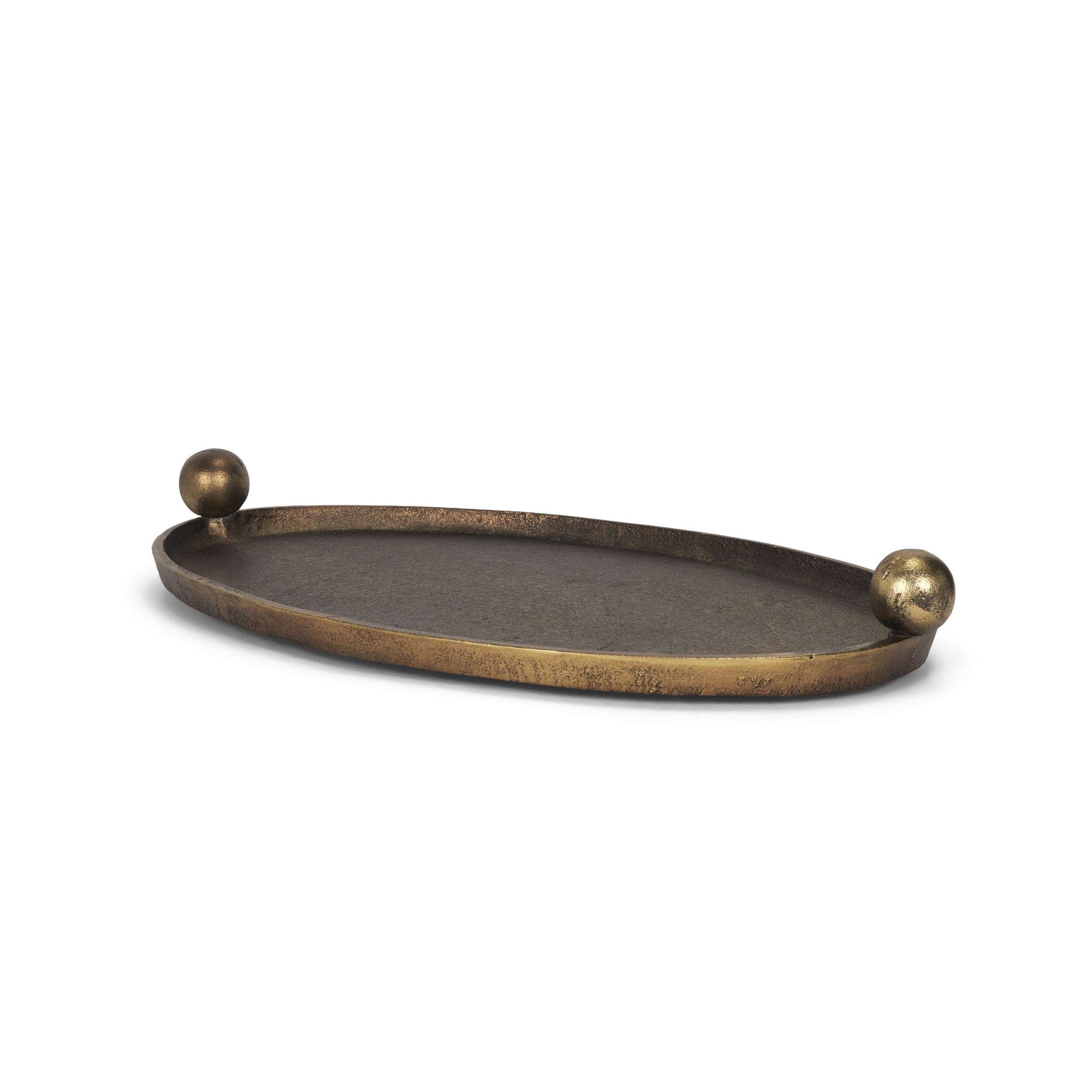 Jianna Oval Textured Antiqued Gold Metal Tray with Handles