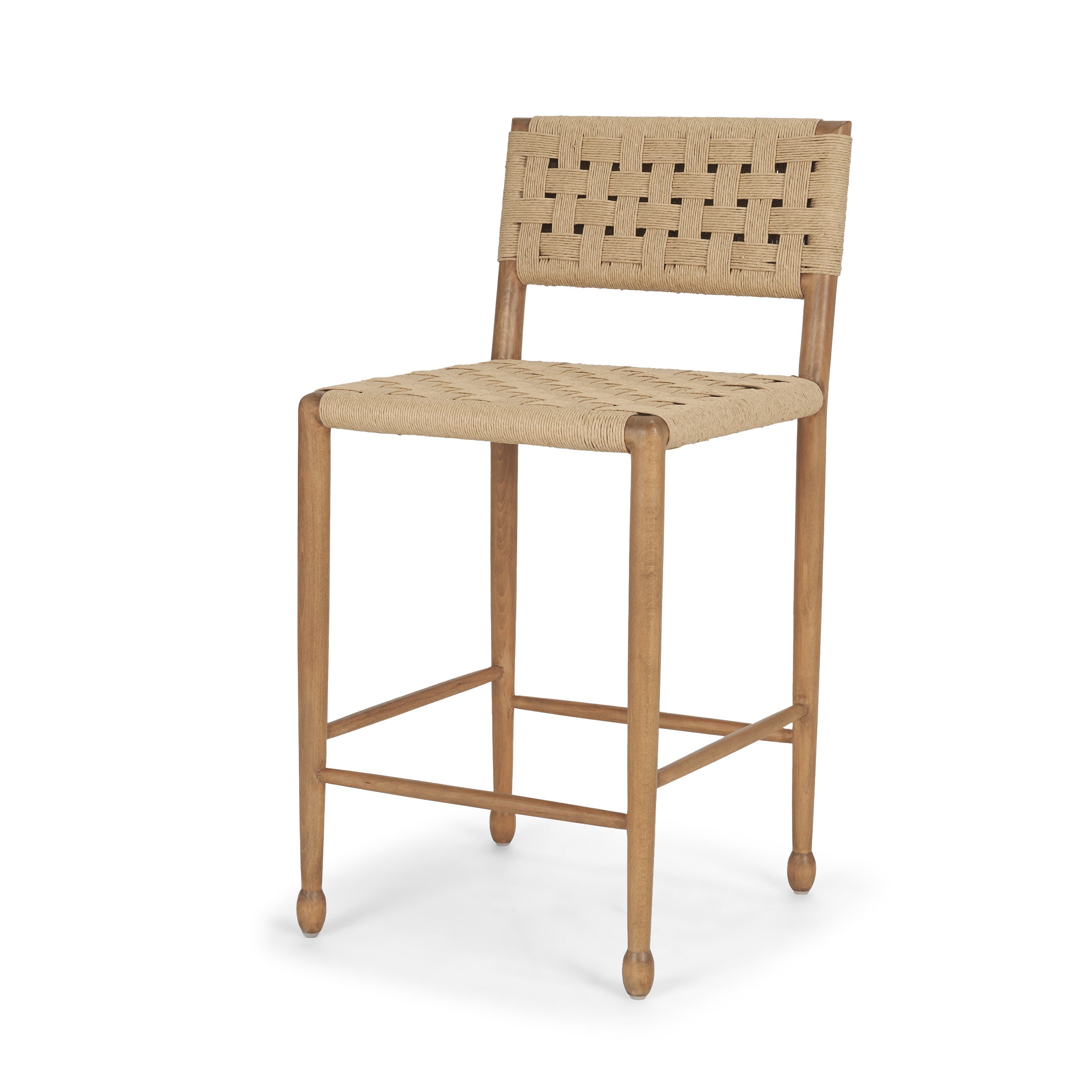 Brinley Woven Paper Rope with Brown Wood Frame Counter Stool