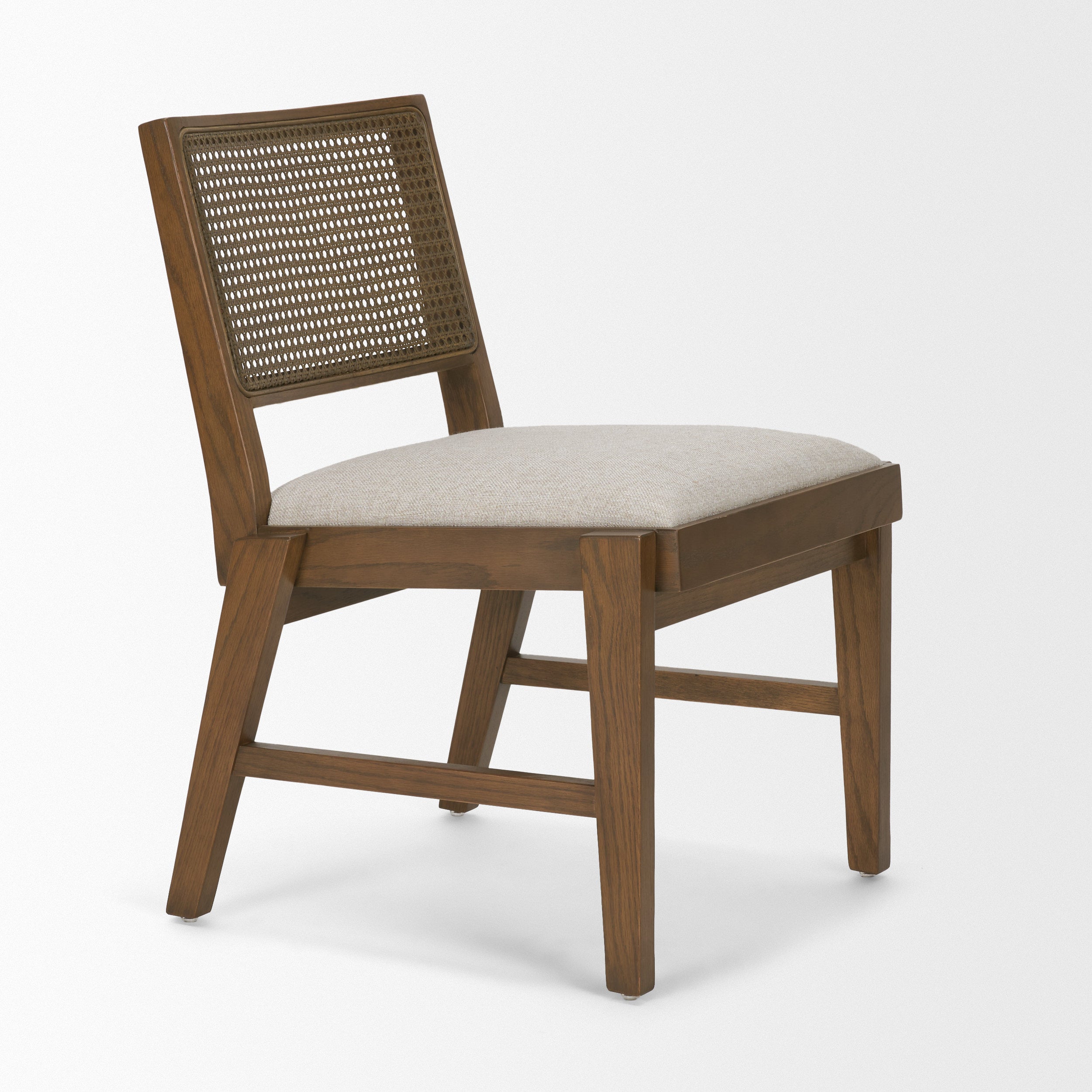 Reid Framed Brown Cane Cream Fabric Dining Chair