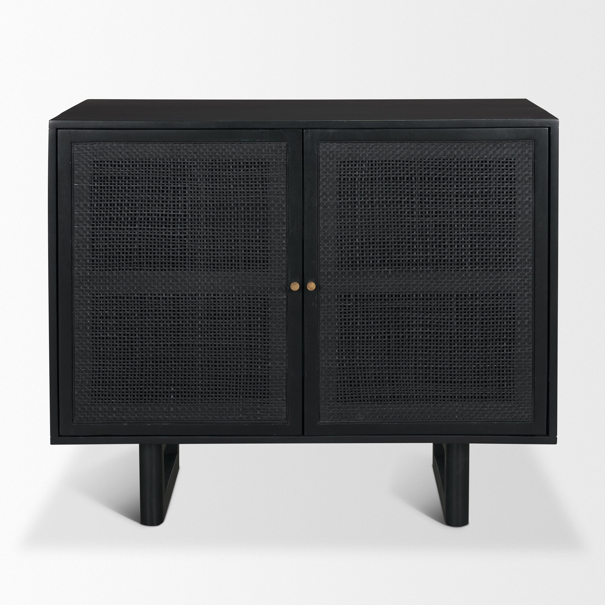 Grier Matte Black Stained Wood with Black Cane Accent Cabinet