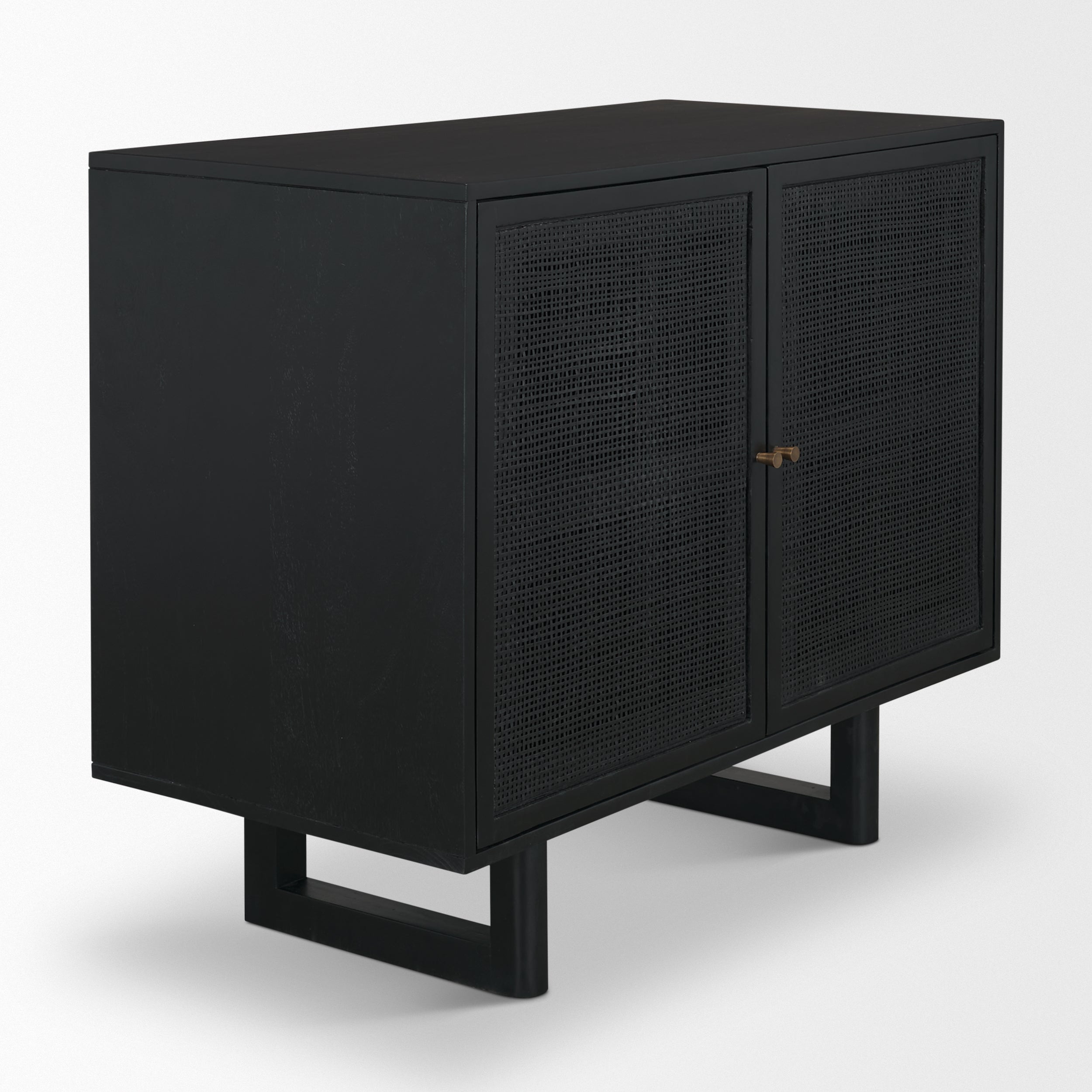 Grier Matte Black Stained Wood with Black Cane Accent Cabinet