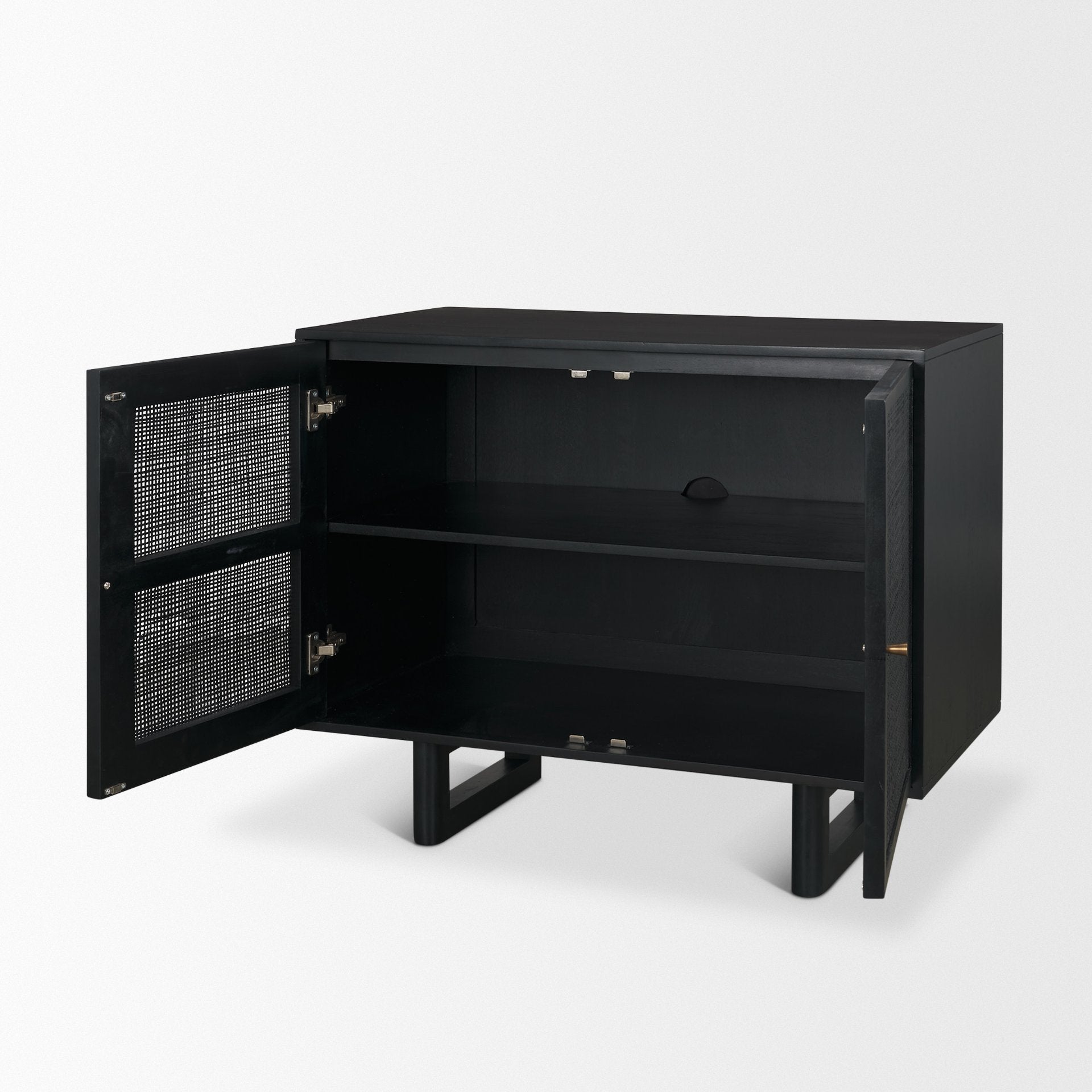 Grier Matte Black Stained Wood with Black Cane Accent Cabinet
