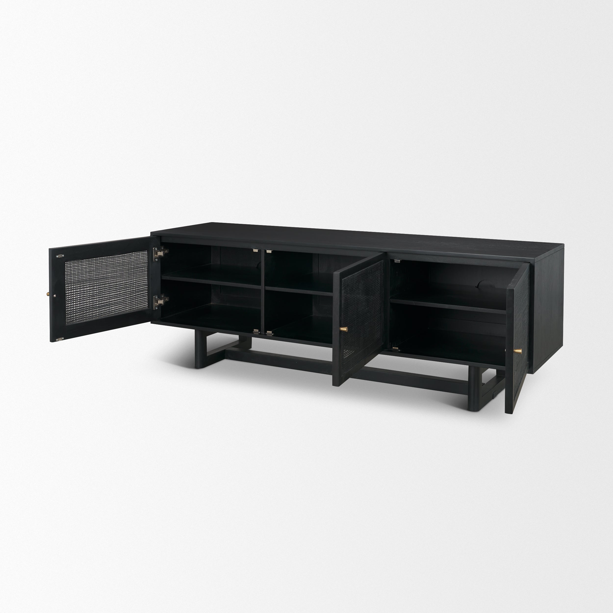 Grier 65" Black Solid Wood with Black Cane Media Console