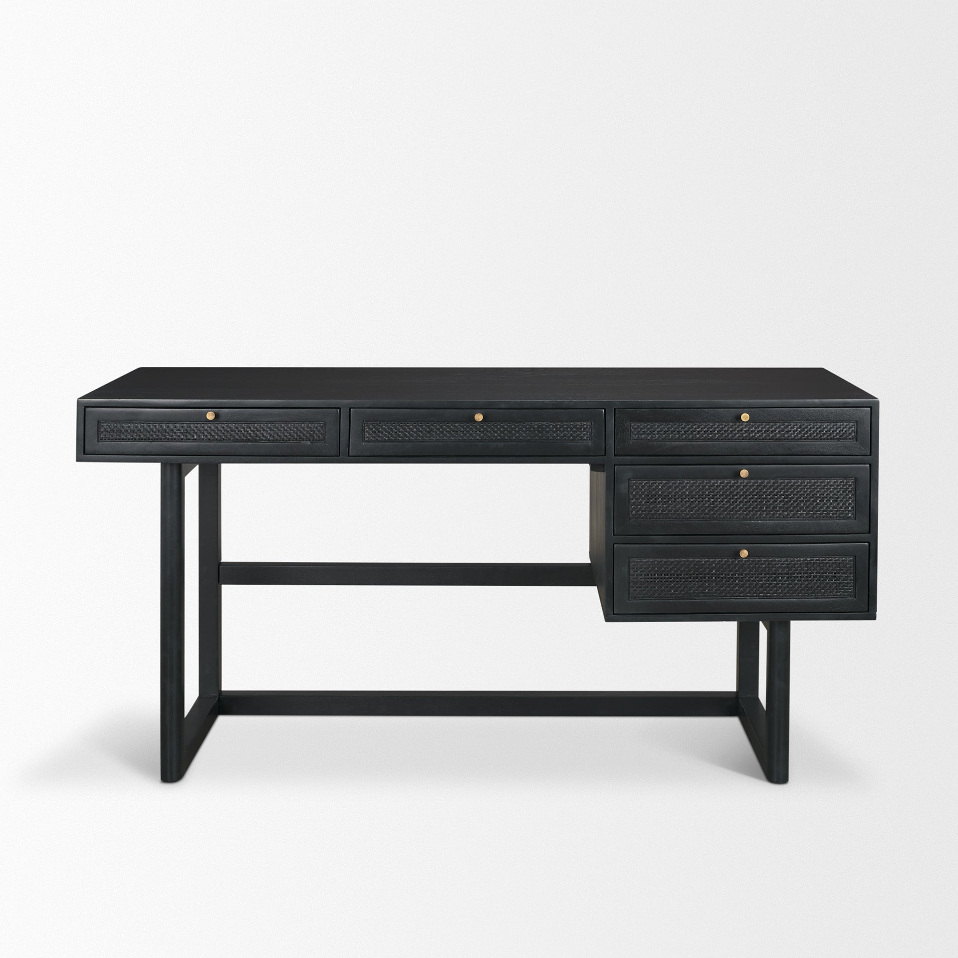 Grier 60" Black Solid Wood with Black Cane Office Desk