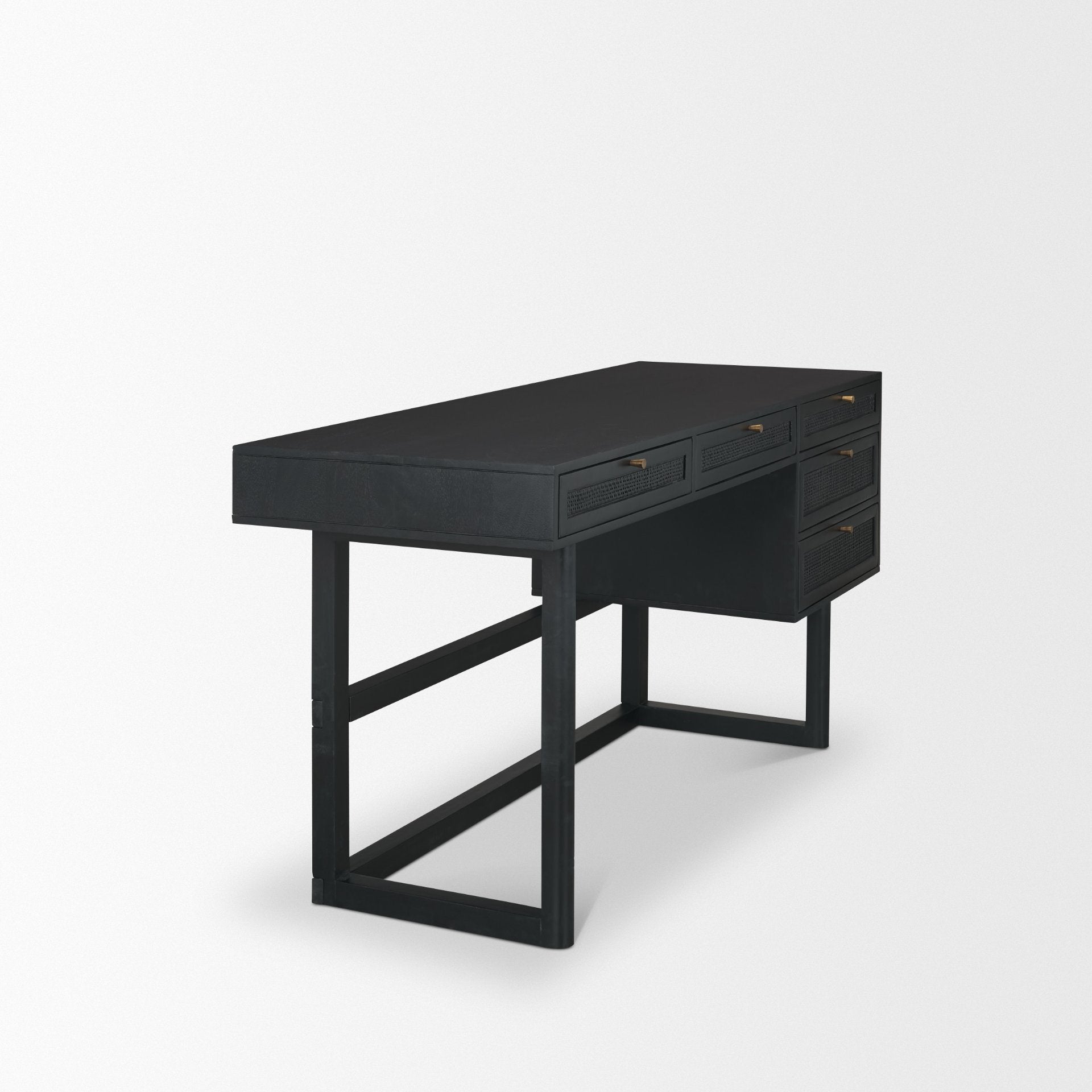 Grier 60" Black Solid Wood with Black Cane Office Desk