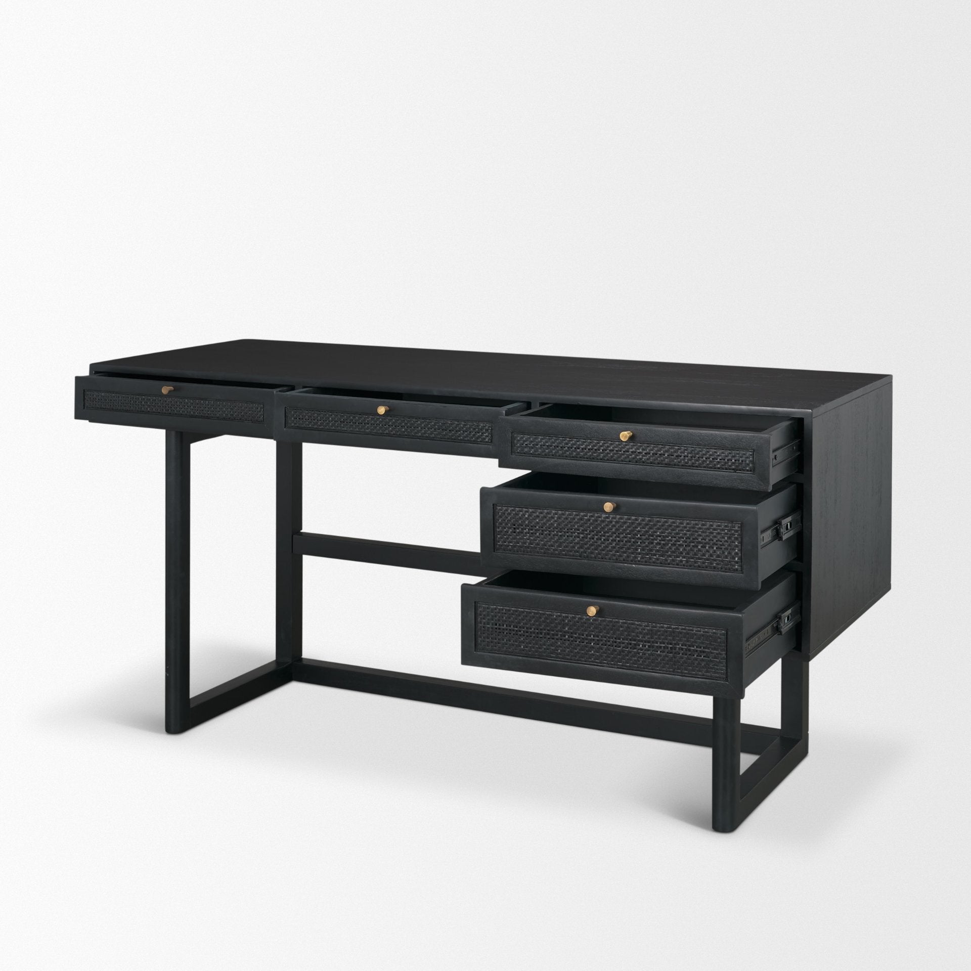 Grier 60" Black Solid Wood with Black Cane Office Desk