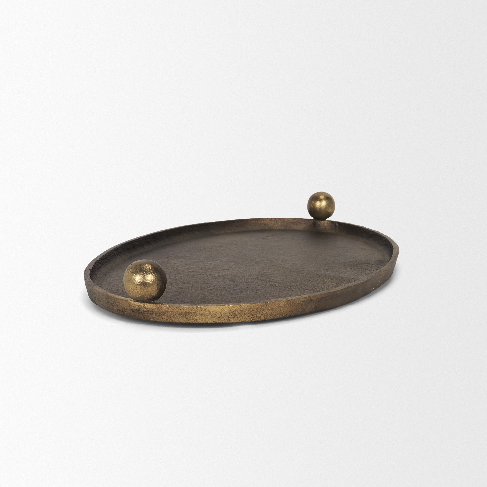 Jianna Oval Textured Antiqued Gold Metal Tray with Handles